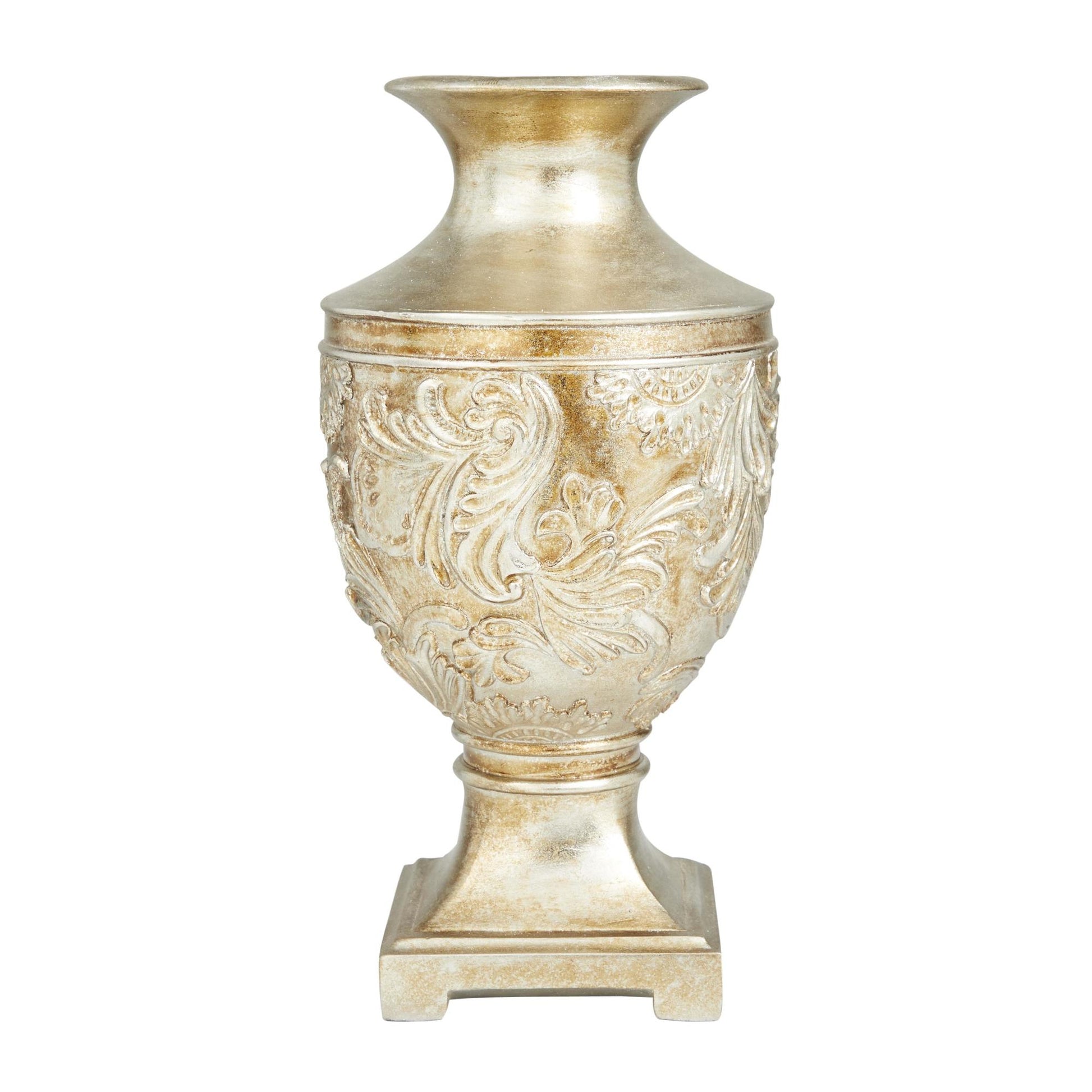 Fleur De Lis Gold Polystone Carved Decorative Vase