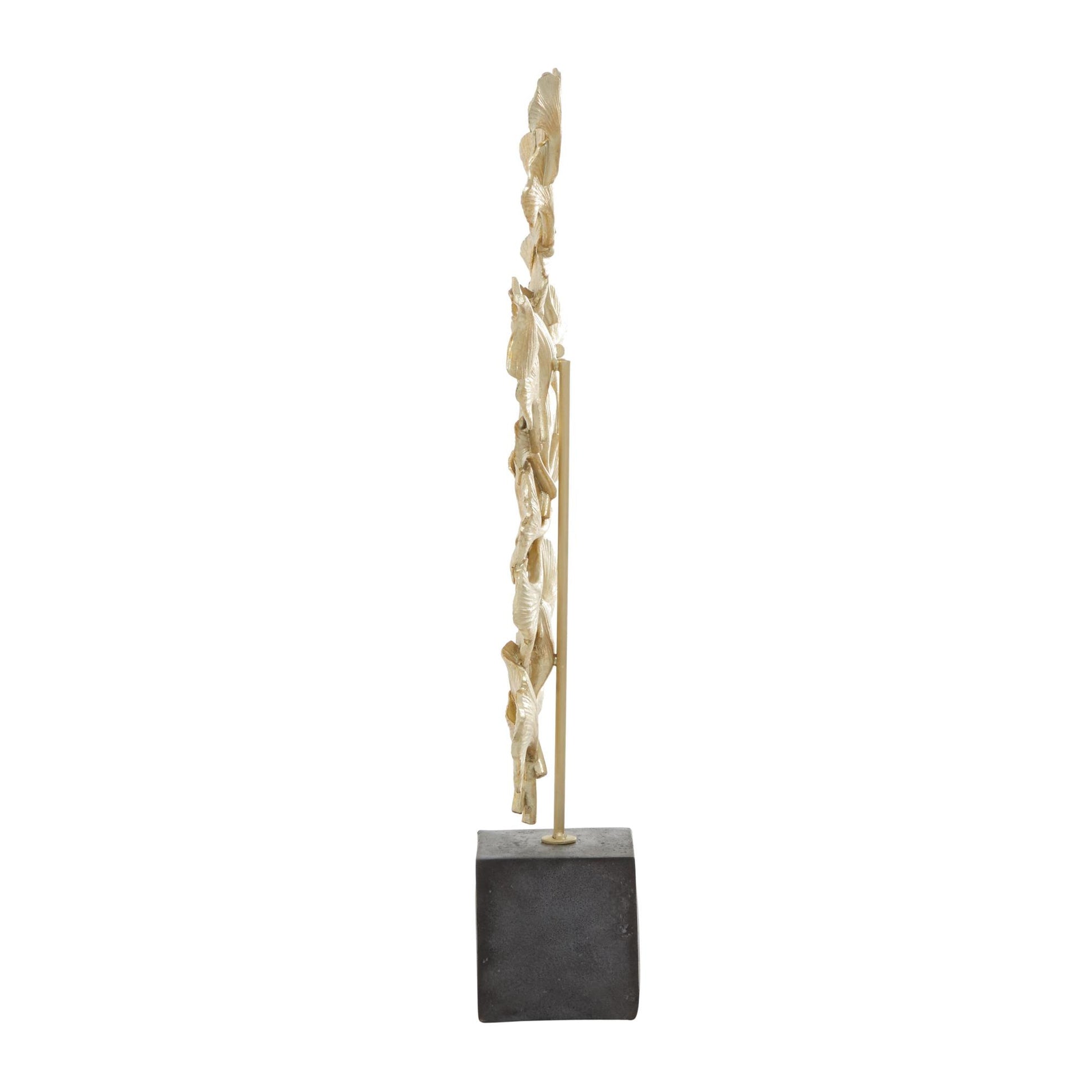 Floral Polystone Handmade Decorative Sculpture with Black Block Base