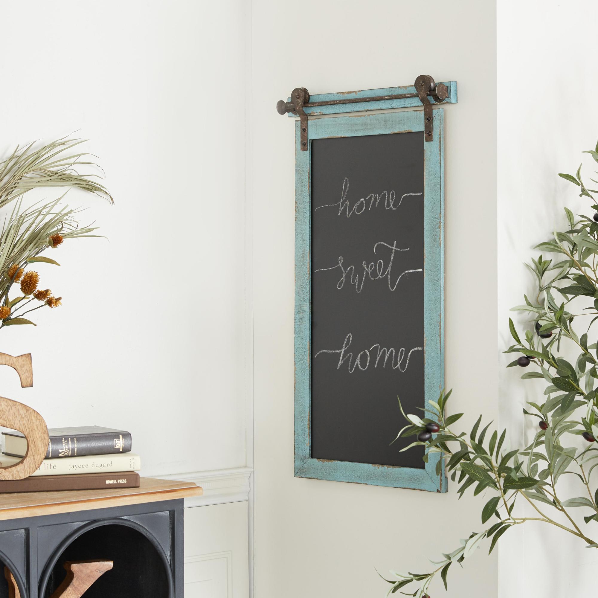 Sign Blue Wood Sliding Barn Door Inspired Chalkboard Home Wall Decor
