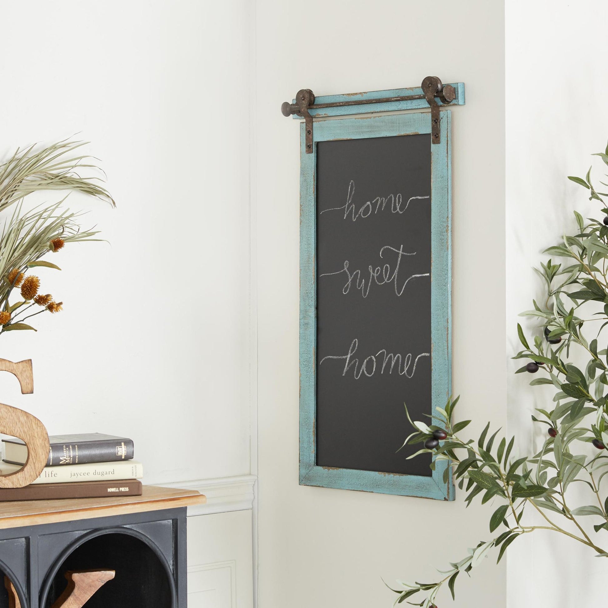 Sign Blue Wood Sliding Barn Door Inspired Chalkboard Home Wall Decor