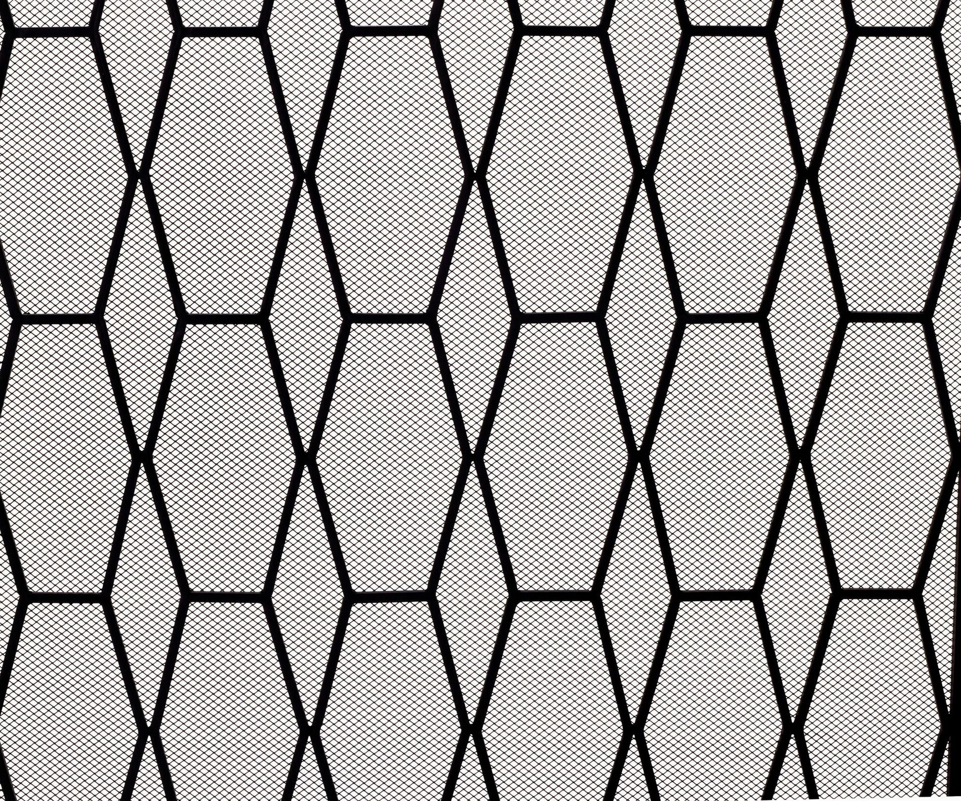 Geometric Black Metal Foldable 3 Panel Living Room Fireplace Screen with Mesh Netting