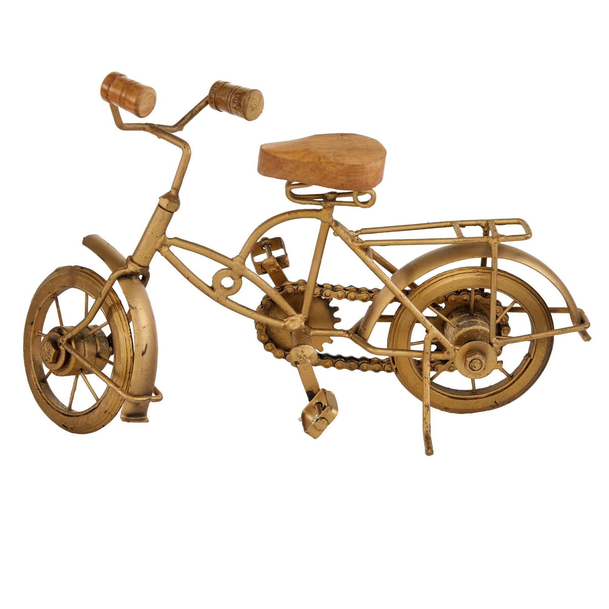 Bike Gold Metal Decorative Sculpture with Wood Accents