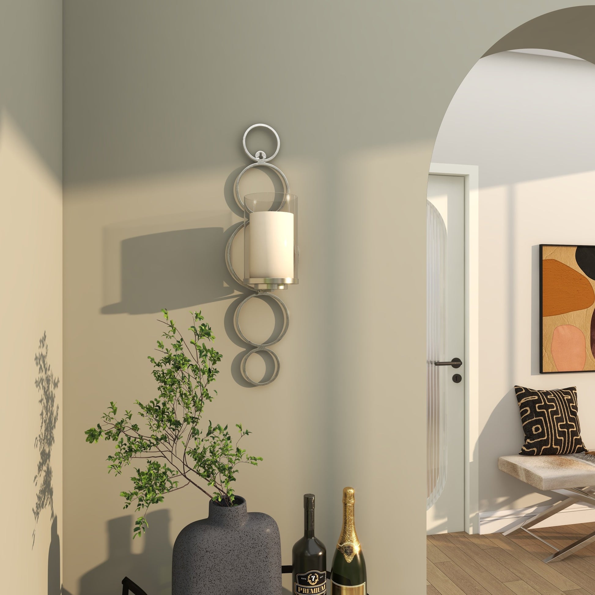 CosmoLiving by Cosmopolitan Metal Single Candle Indoor Outdoor Wall Sconce with Glass Holder