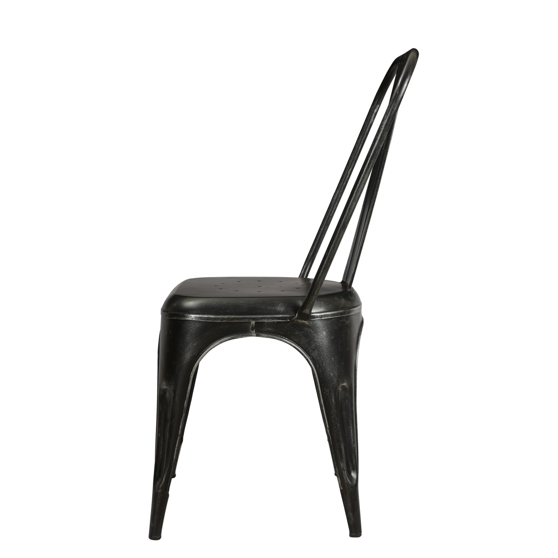 Brown Metal Weathered Cello Kitchen Dining Chair with Tapered Legs and Perforated Seat