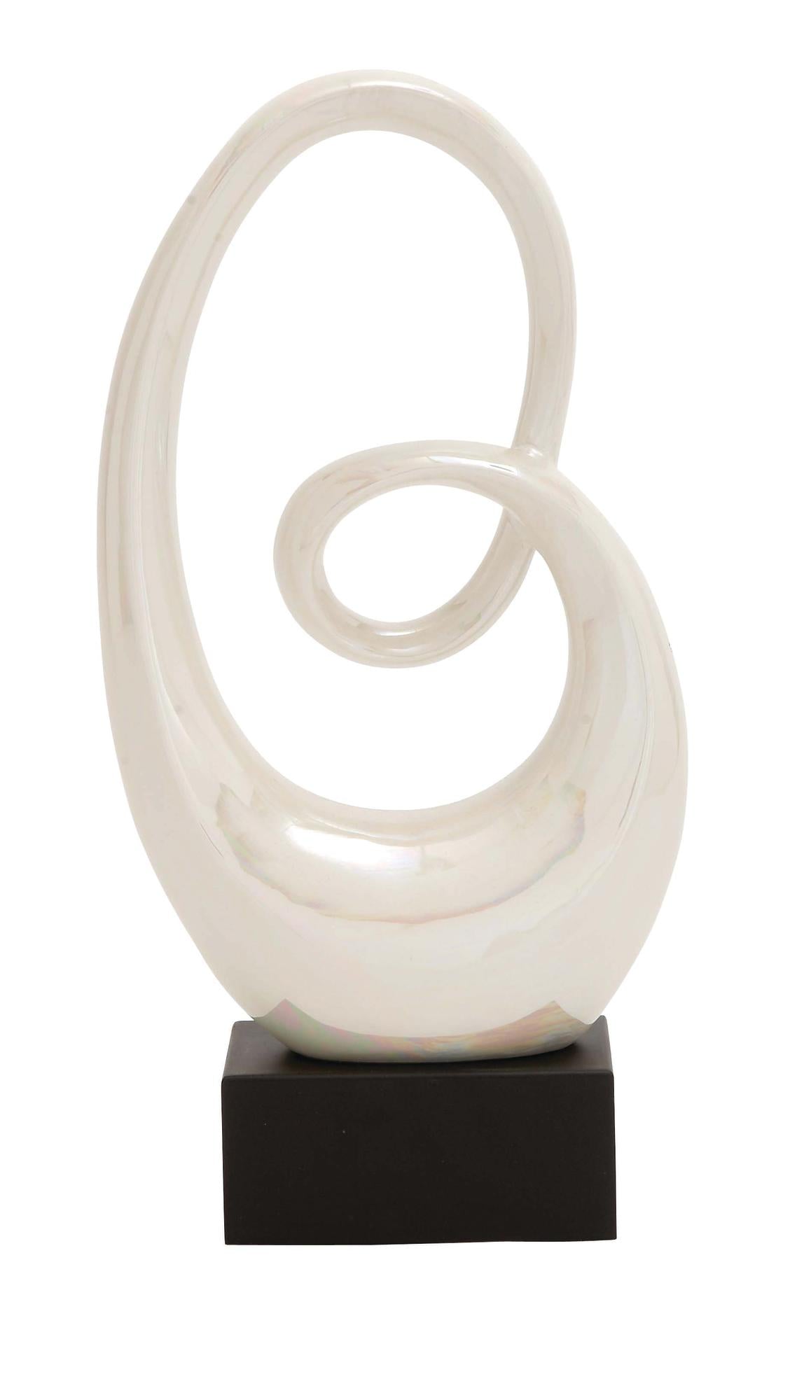 Abstract Ceramic Swirl Decorative Sculpture with Black Wooden Base