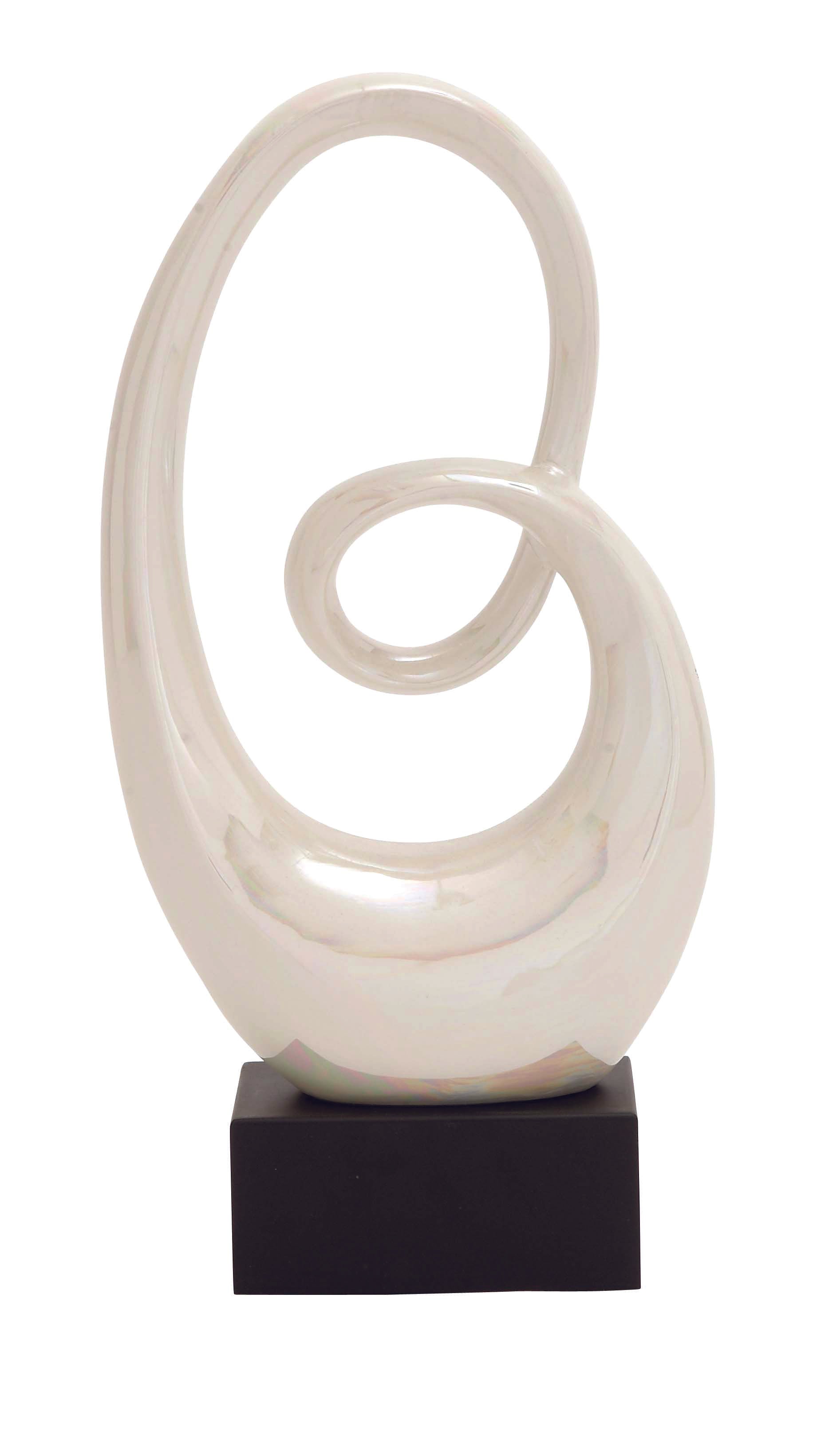 Abstract Ceramic Swirl Decorative Sculpture with Black Wooden Base