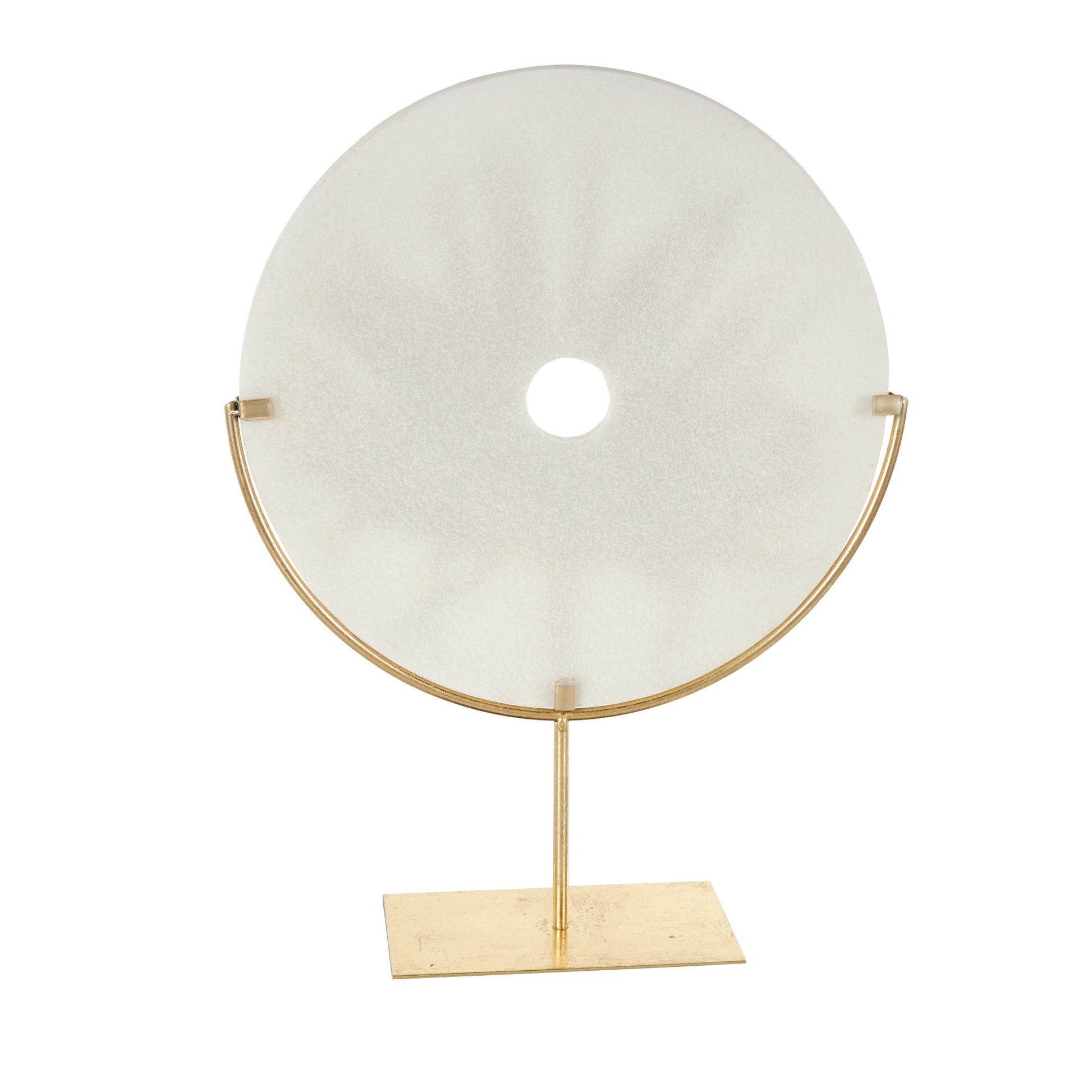 Leaf White Polystone Cutout Round Disk Decorative Sculpture with Gold Stand