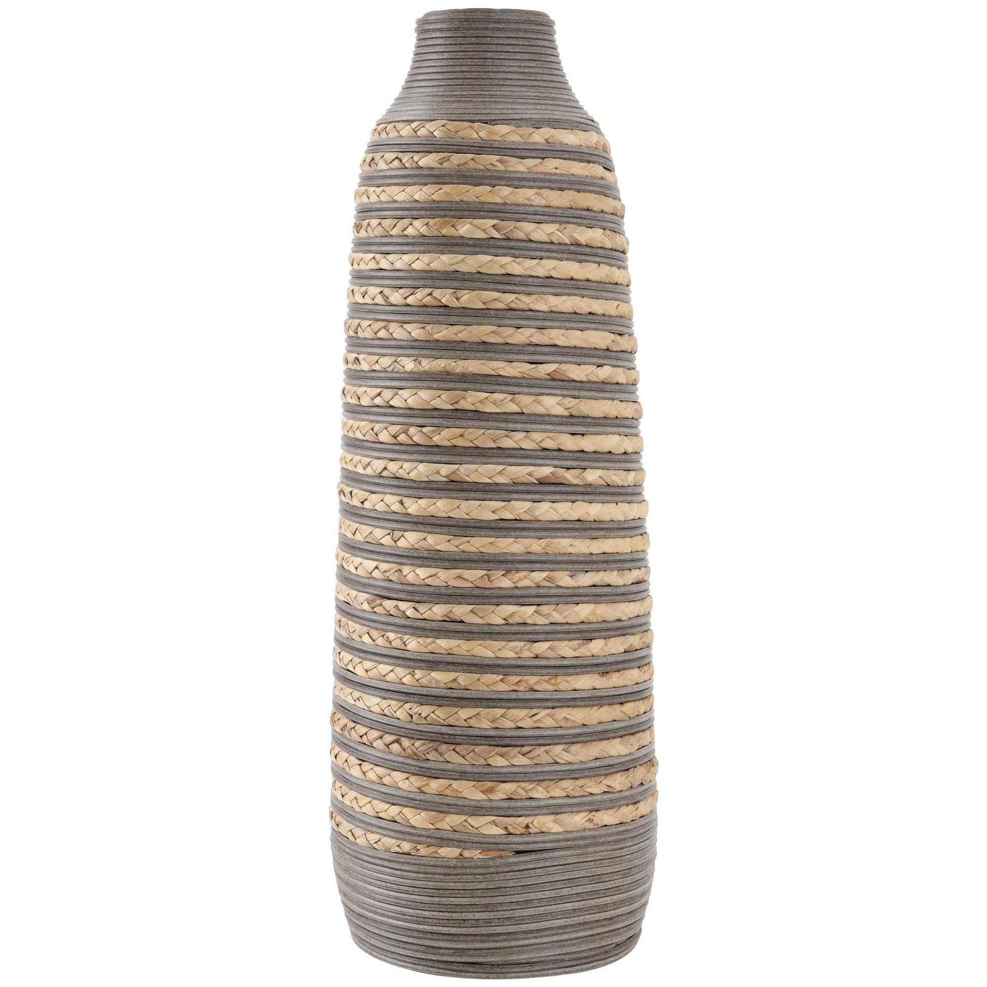 Brown Seagrass Handmade Braided Decorative Vase with Layered Gray Paneling