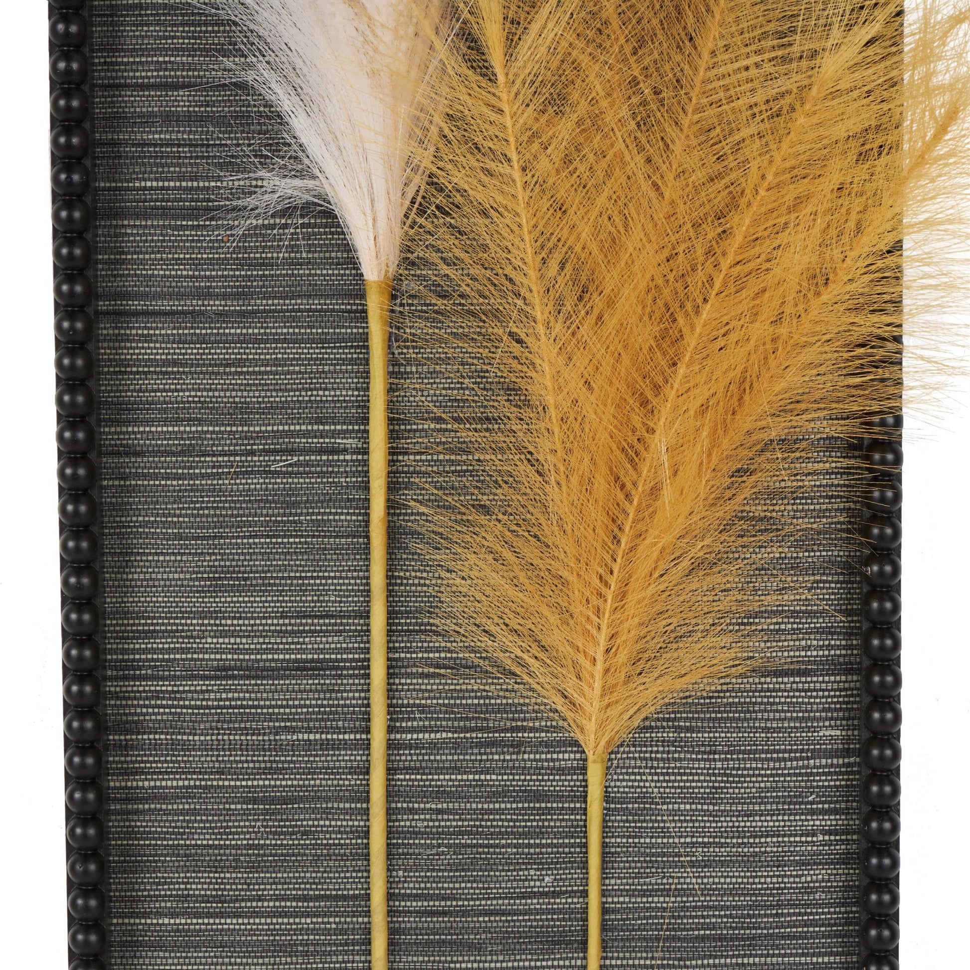 Set of 2 Leaf Brown Wood Handmade 3D Pampas Stem Living Room Framed Wall Art with Textured Backing and Beaded Frame