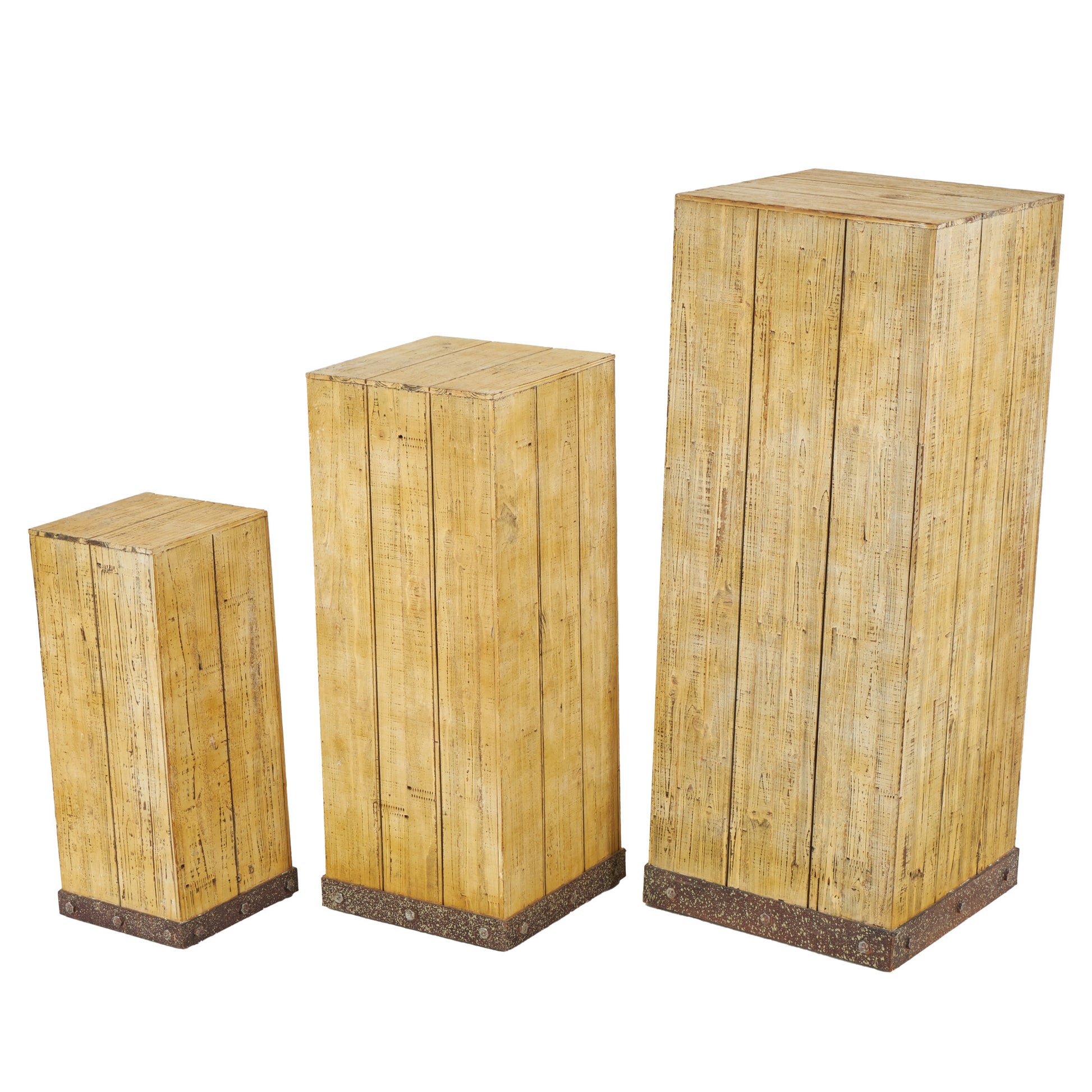 Set of 3 Brown Wood Side End Pedestal Table