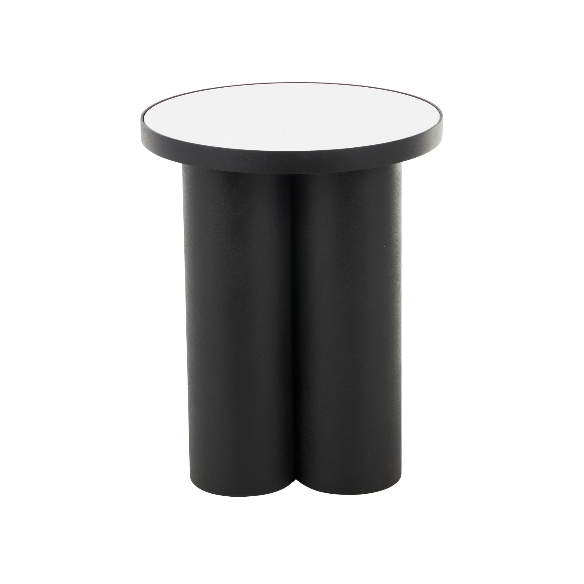 Black Metal Side End Accent Table with White Marble Tabletop