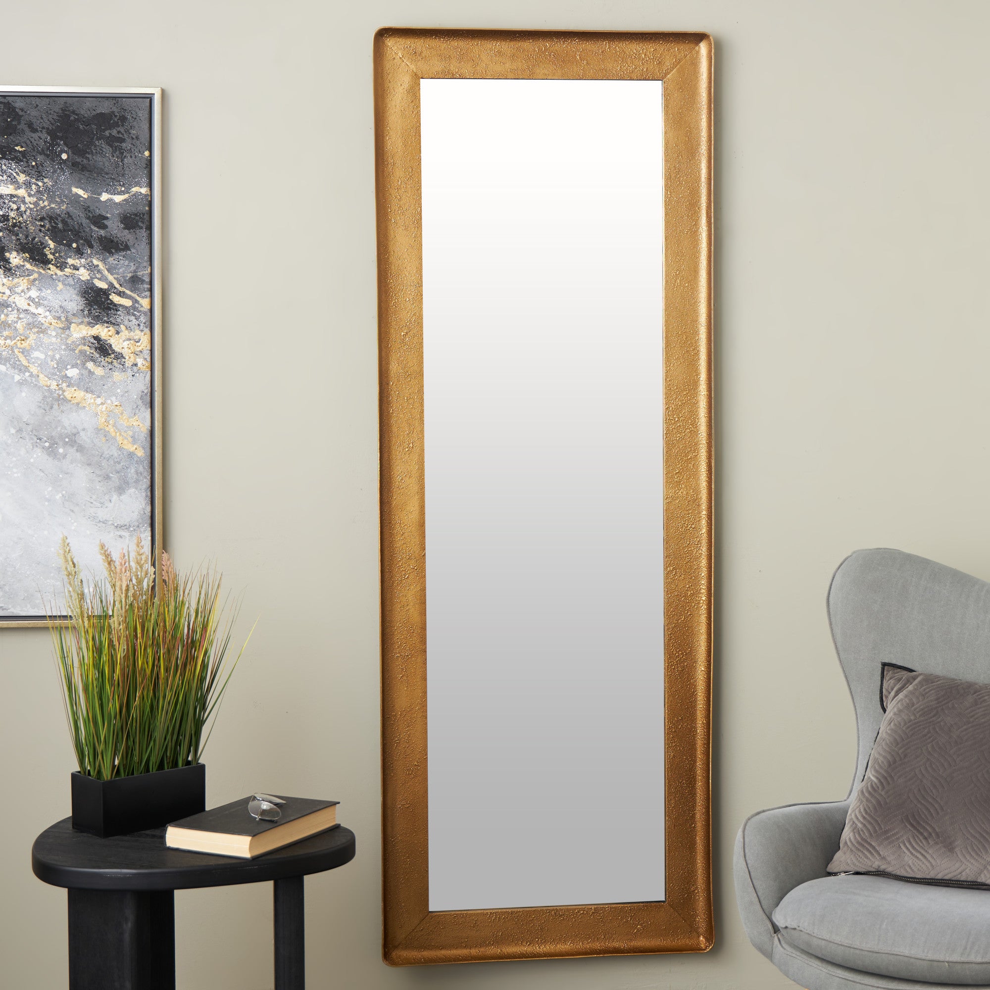 Gold Metal Room Wall Mirror with Textured Frame