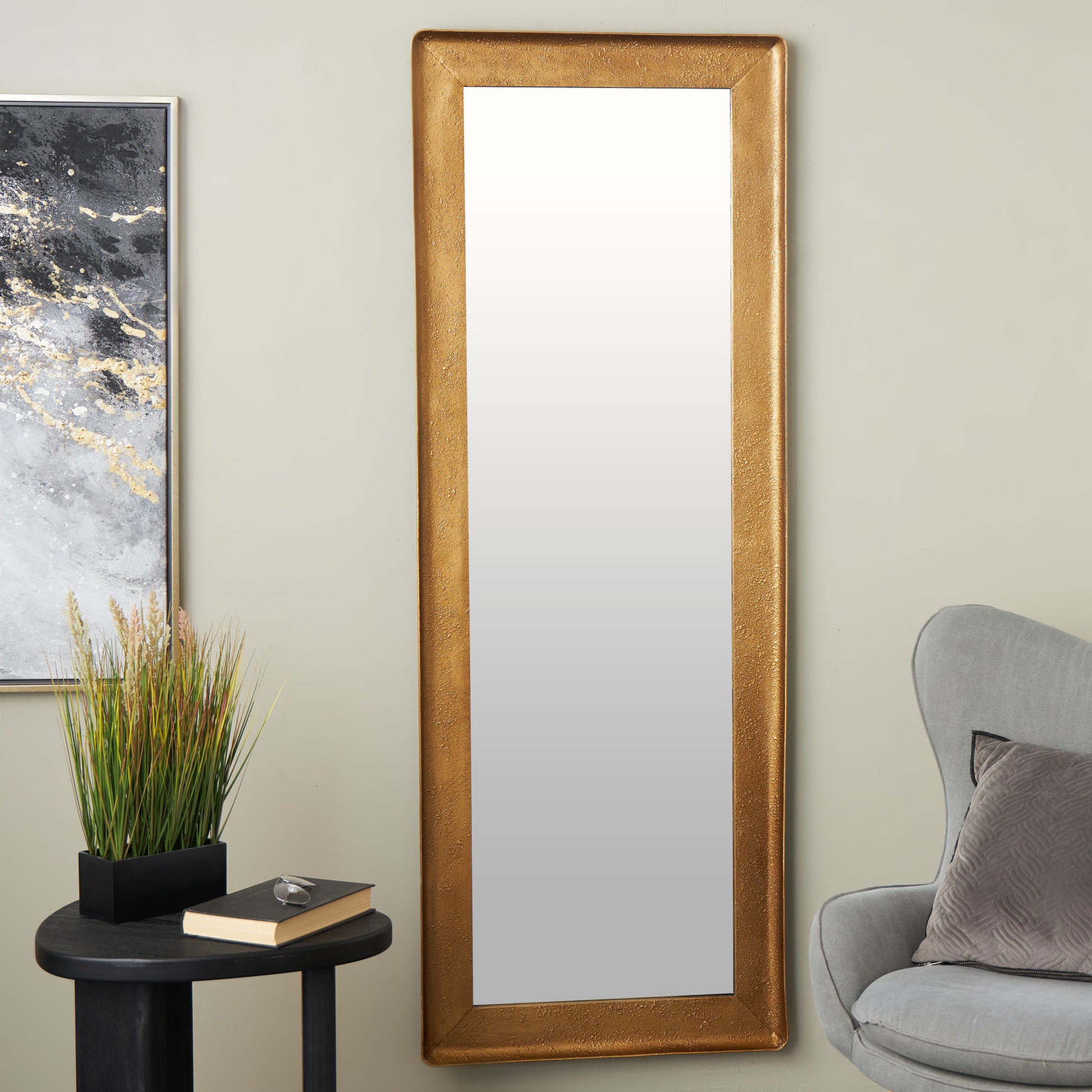 Gold Metal Room Wall Mirror with Textured Frame