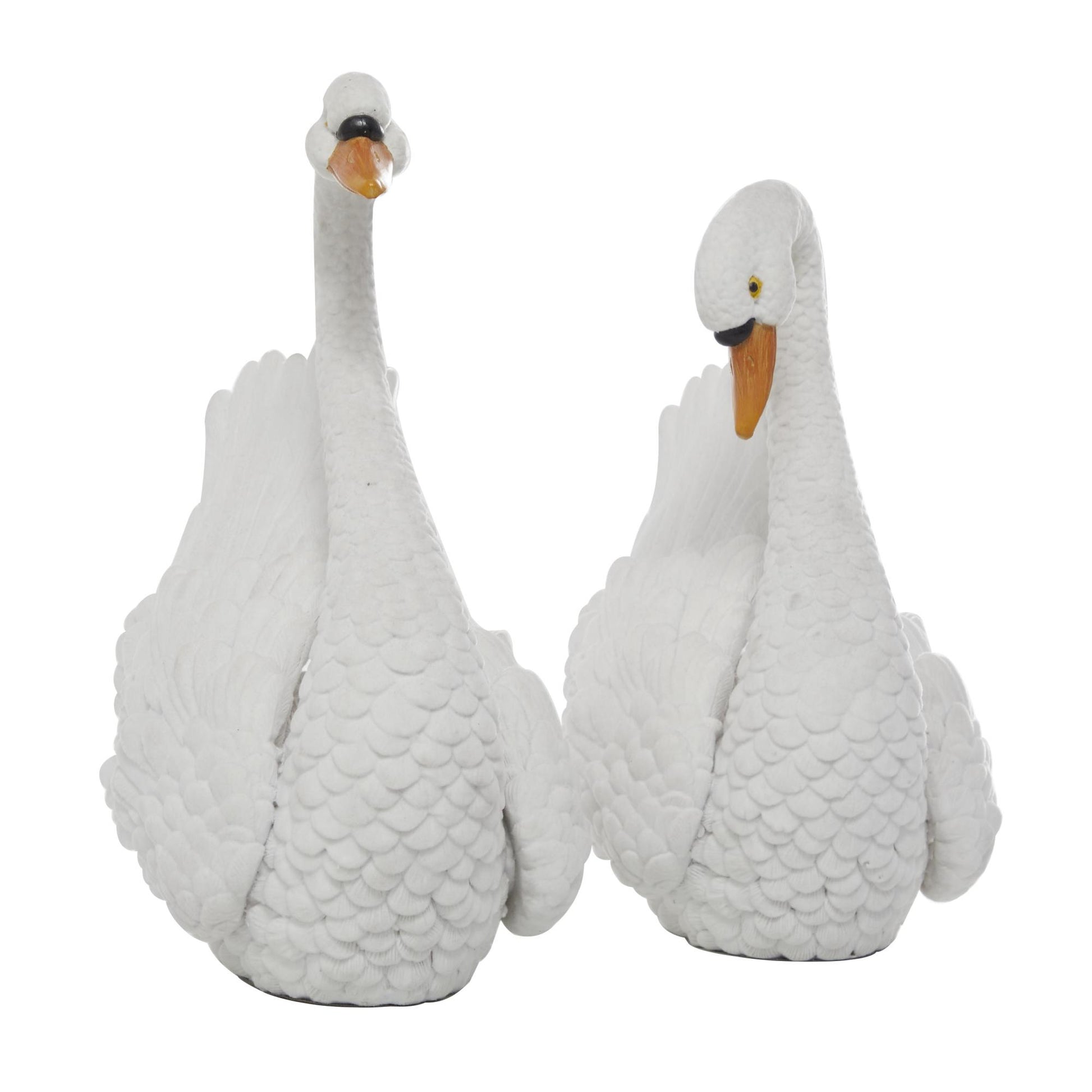 Set of 2 Swan White Resin Textured Decorative Garden Sculpture
