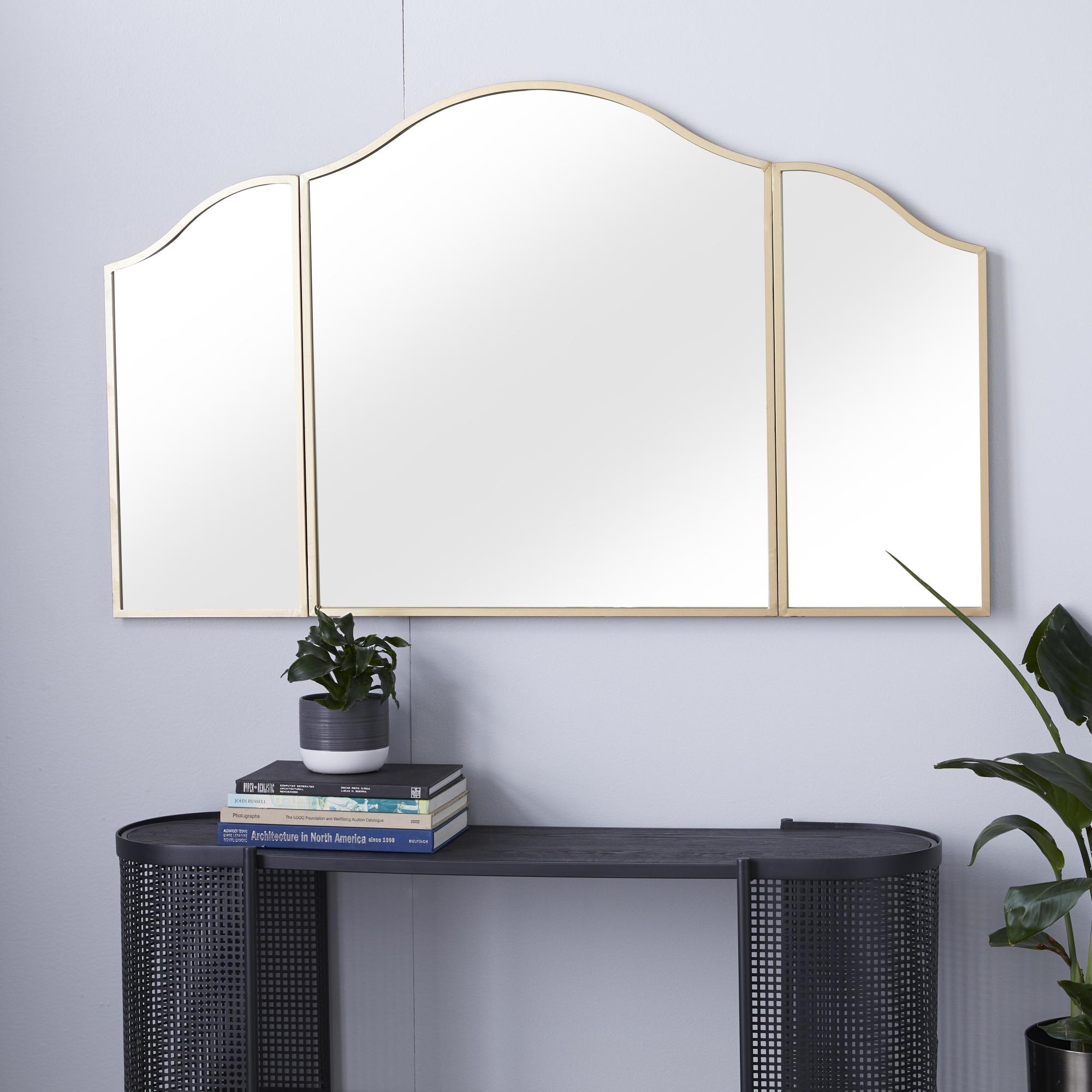 Gold Metal Arched Room Wall Mirror with Folding Sides