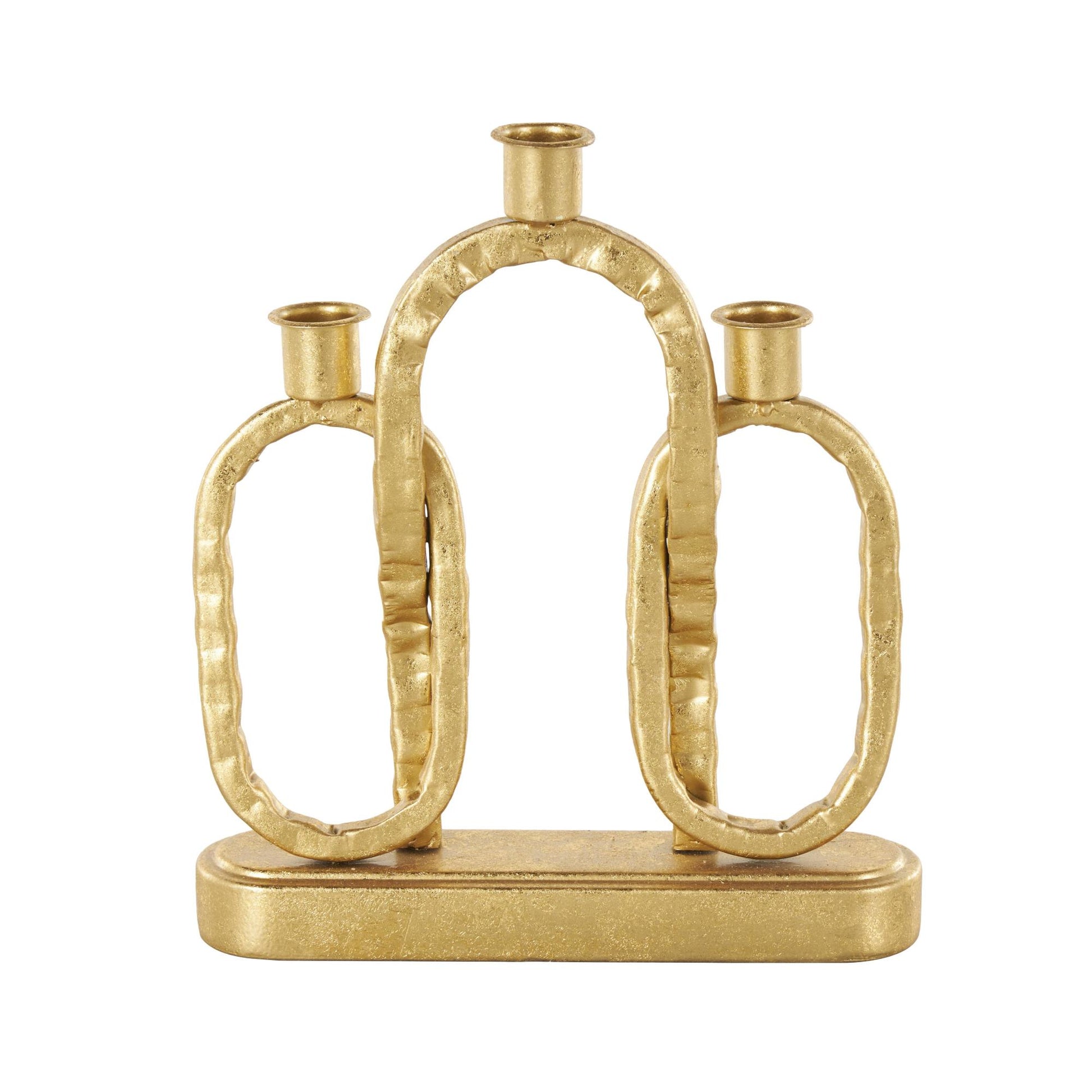 Gold Metal Interlocked Chains Decorative Candle Holder with Rectangle Base