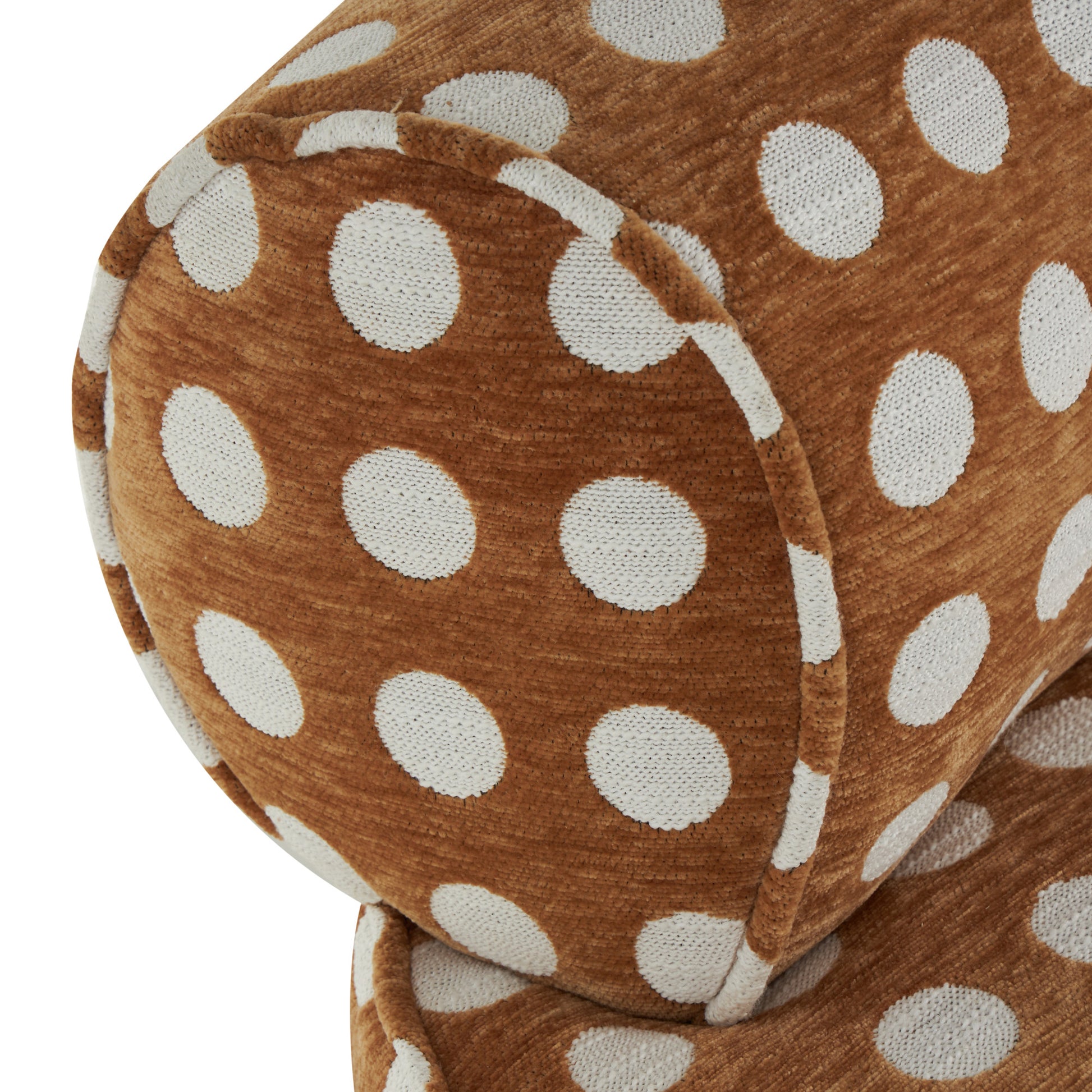 Brown Polyester Round Swivel Boucle Living Room Accent Chair with White Spots