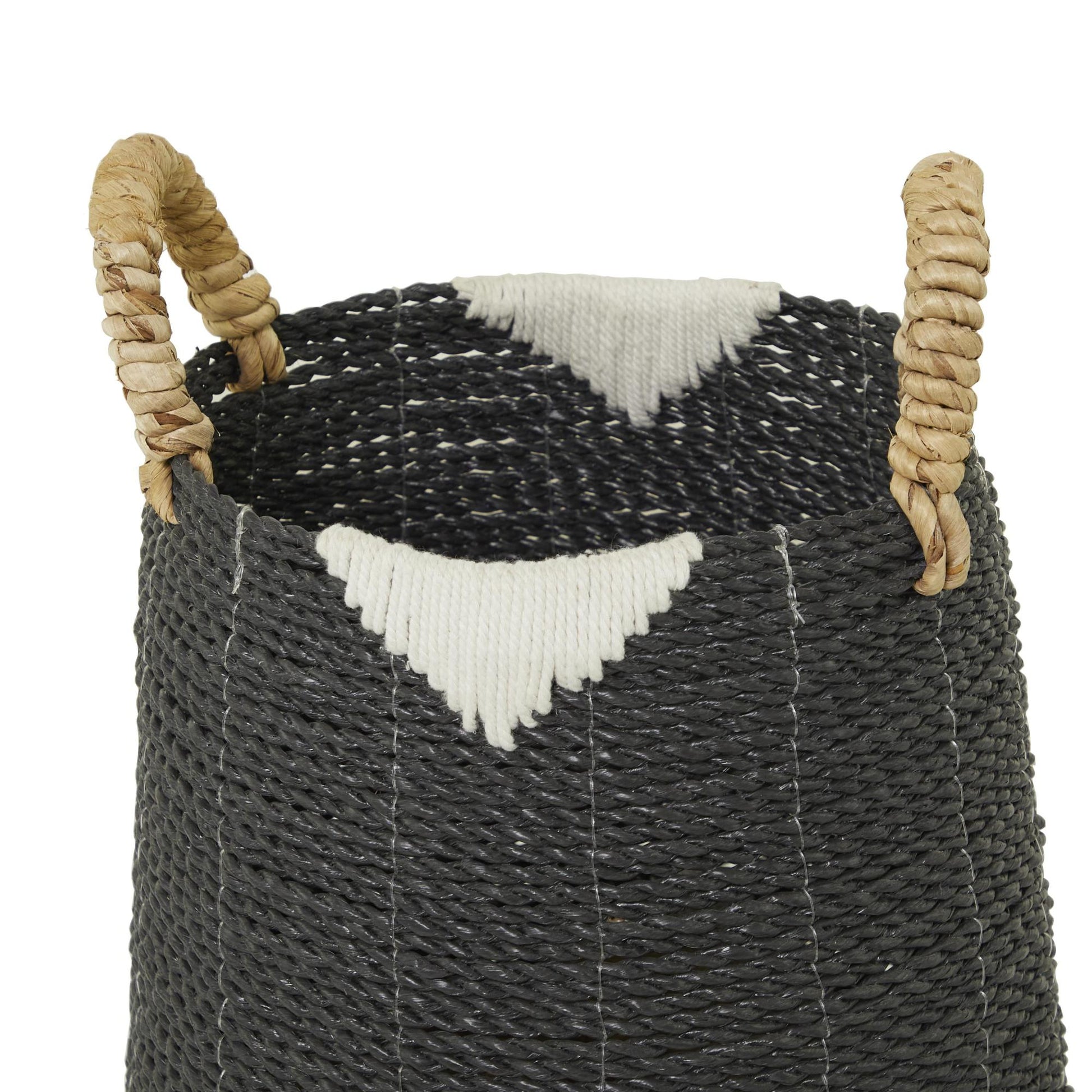 CosmoLiving by Cosmopolitan Set of 2 Banana Leaf Handmade Triangle Details Decorative and Functional Storage Basket with Handles