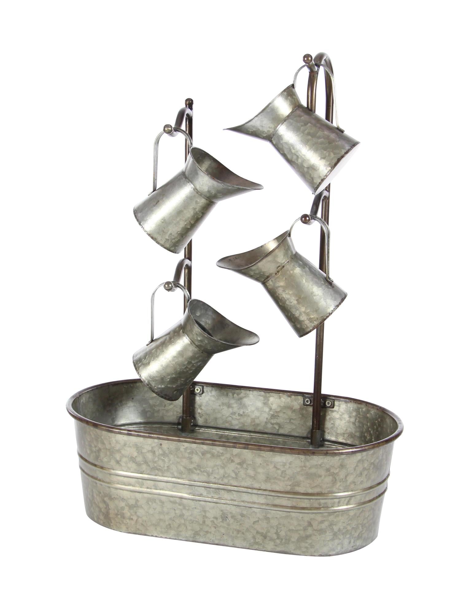 Gray Metal Indoor Outdoor Fountain with Watering Cans