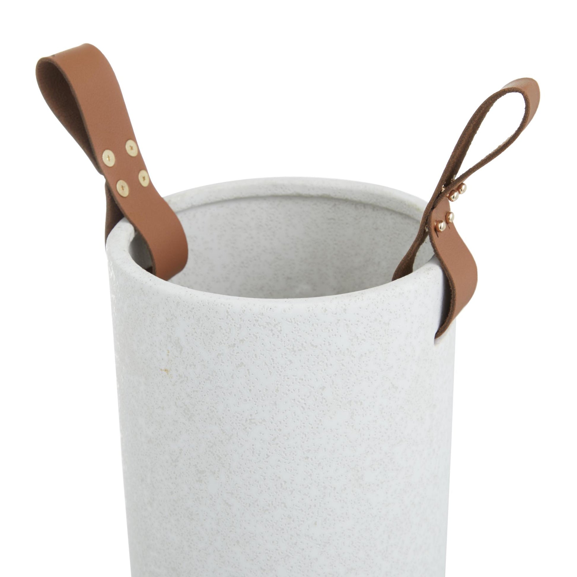 CosmoLiving by Cosmopolitan Set of 2 White Ceramic Decorative Vase with Leather Handles