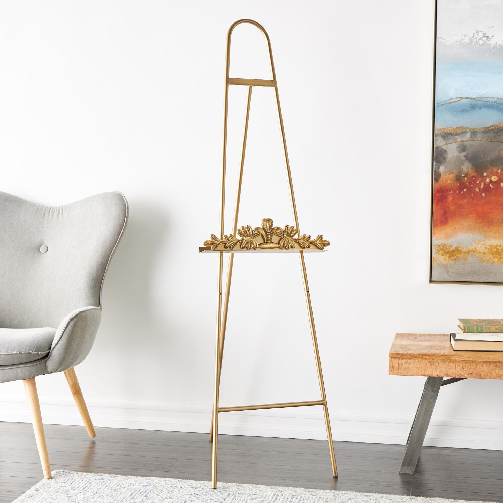 Gold Metal Arched Foldable Display Easel with Vine Emblem
