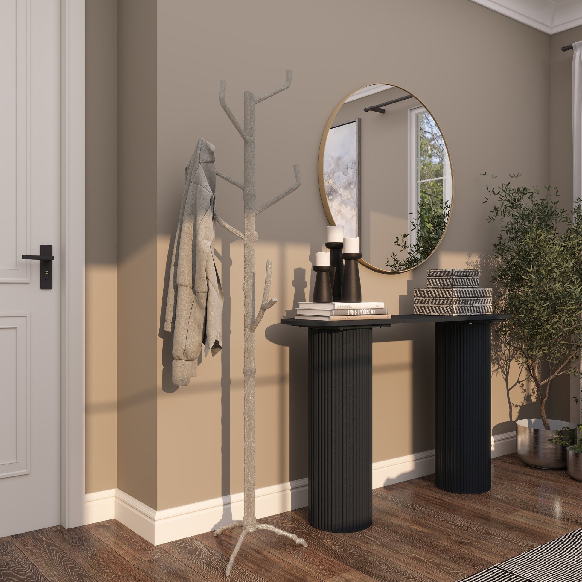 Tree Silver Aluminum Metal Branch 6 Hook Freestanding Coat Rack