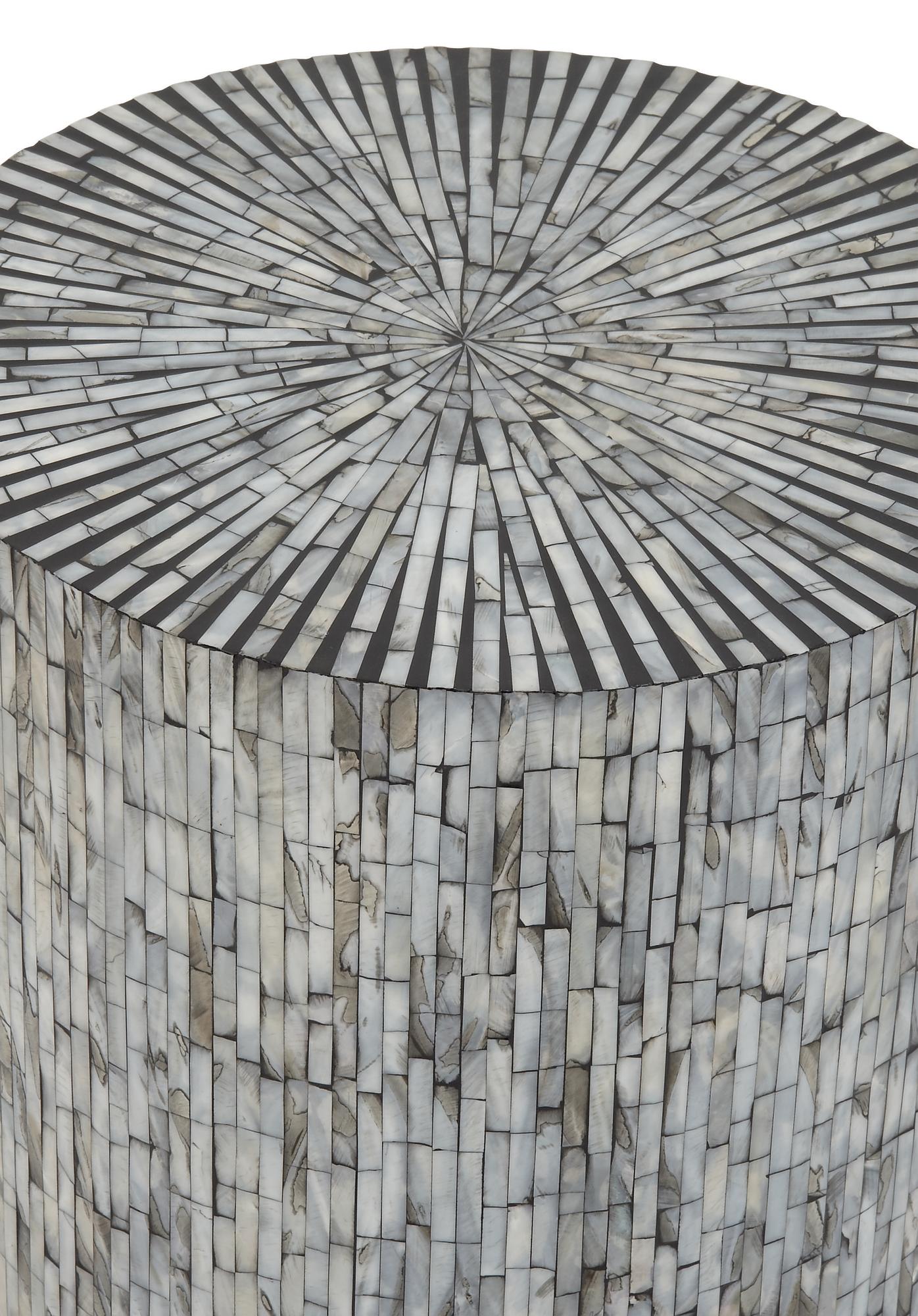 Geometric Mother of Pearl Shell Handmade Mosaic Drum Side End Accent Table