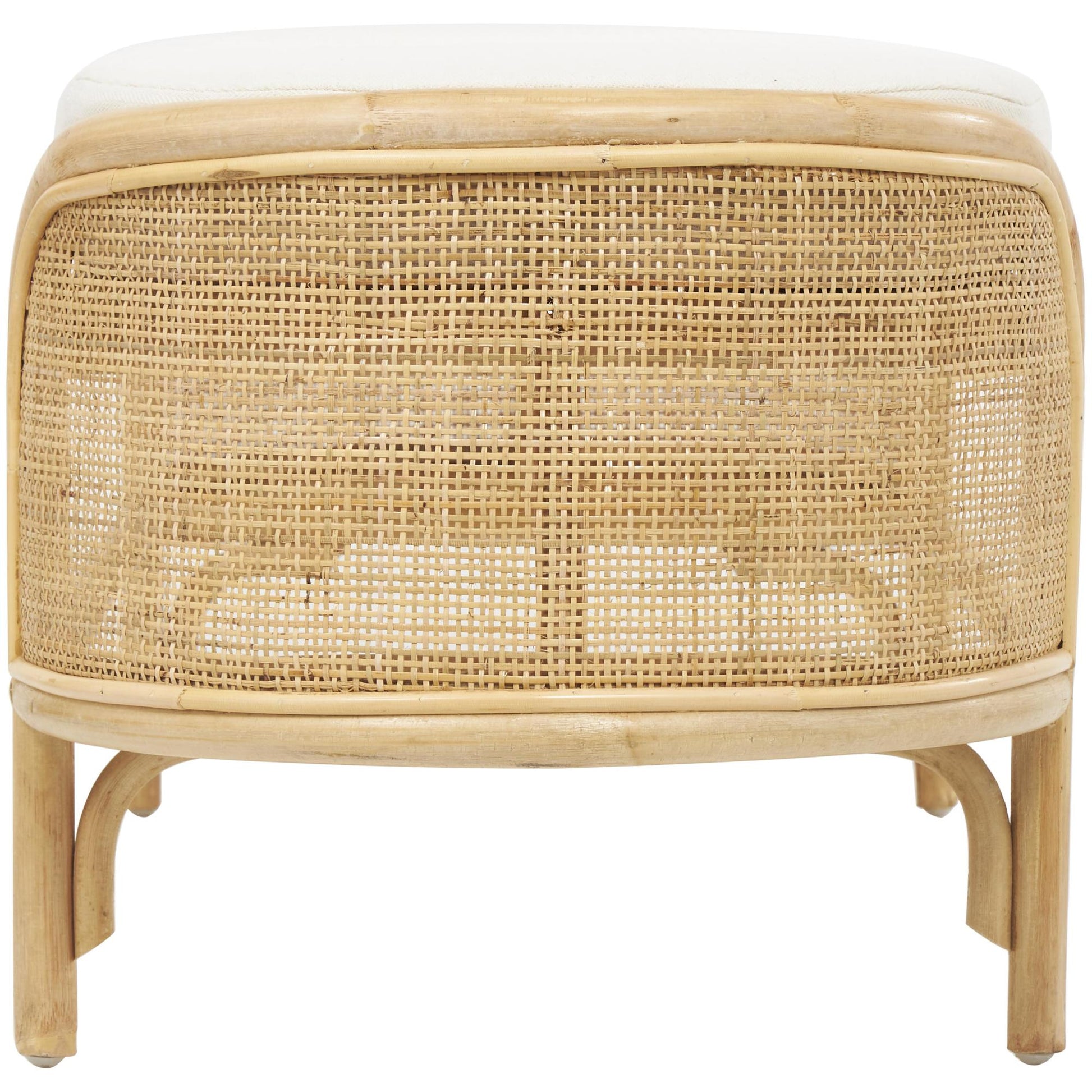 Brown Rattan Handmade Oval Home Bench with White Fabric Cushion