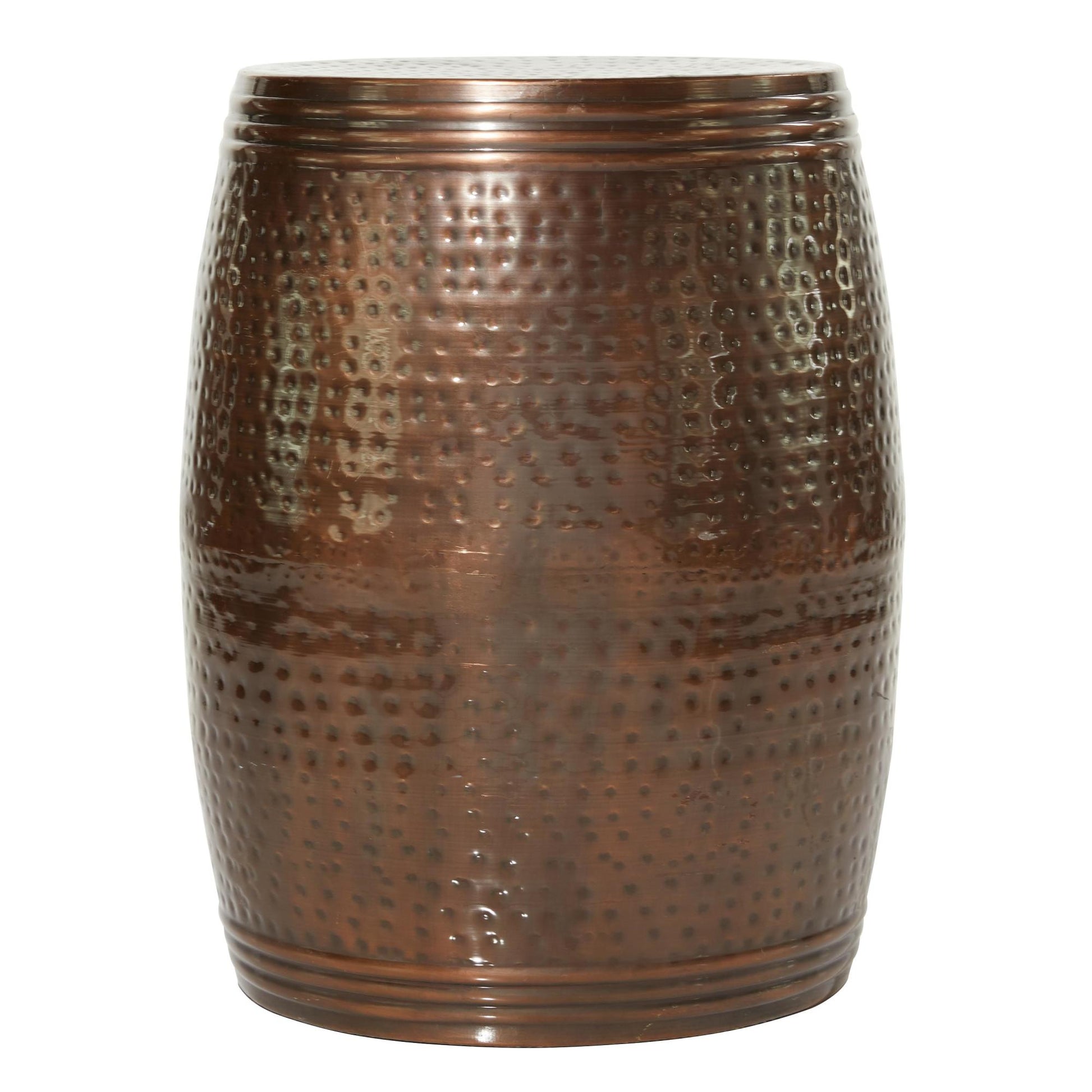 Drum Metal Handmade Side End Accent Table with Hammered Design