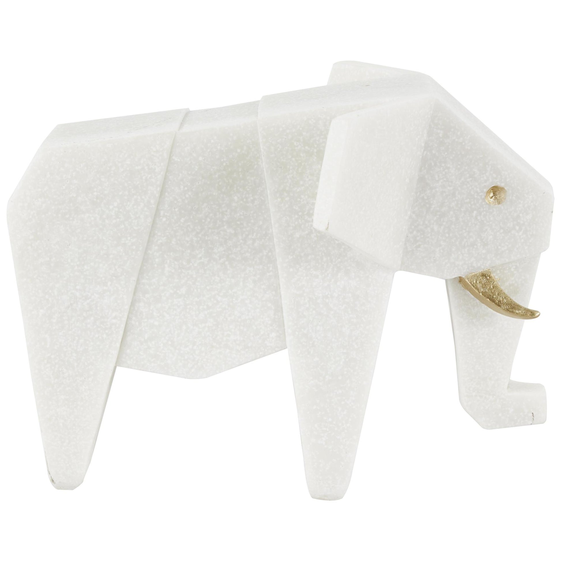 Set of 2 Elephant, Giraffe White Polystone Cubist Inspired Decorative Sculpture with Gold Accents