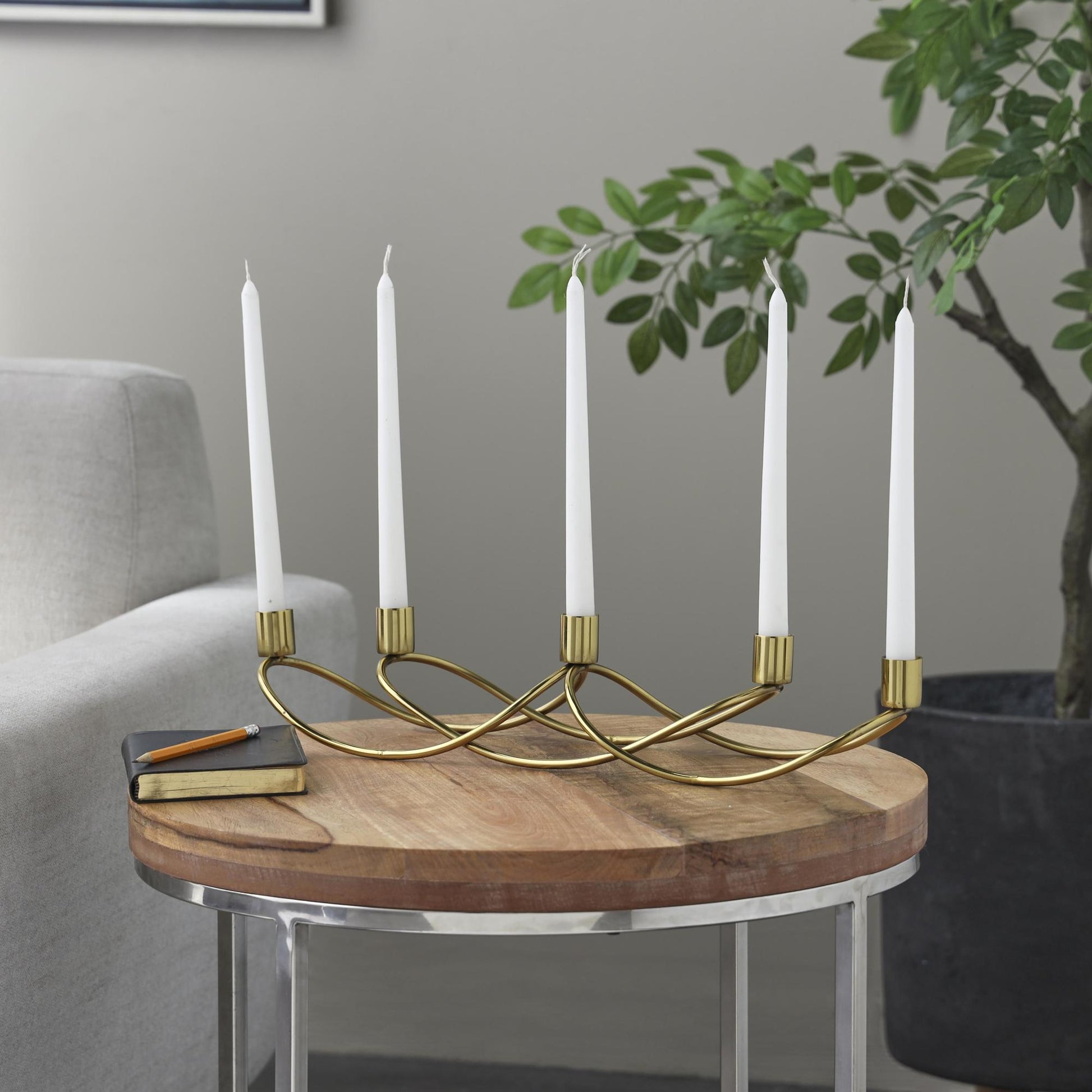 Gold Stainless Steel Metal 5 Candle Decorative Candelabra