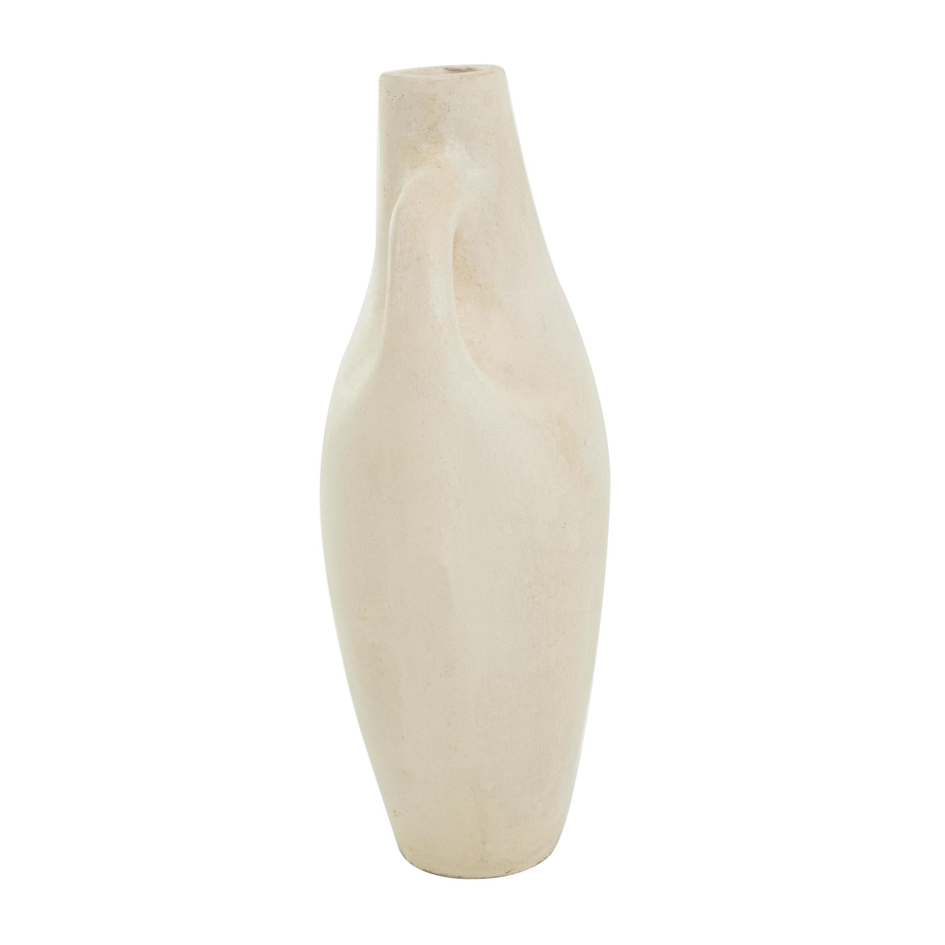 Abstract Beige Paper Mache Curved Decorative Vase with Handle