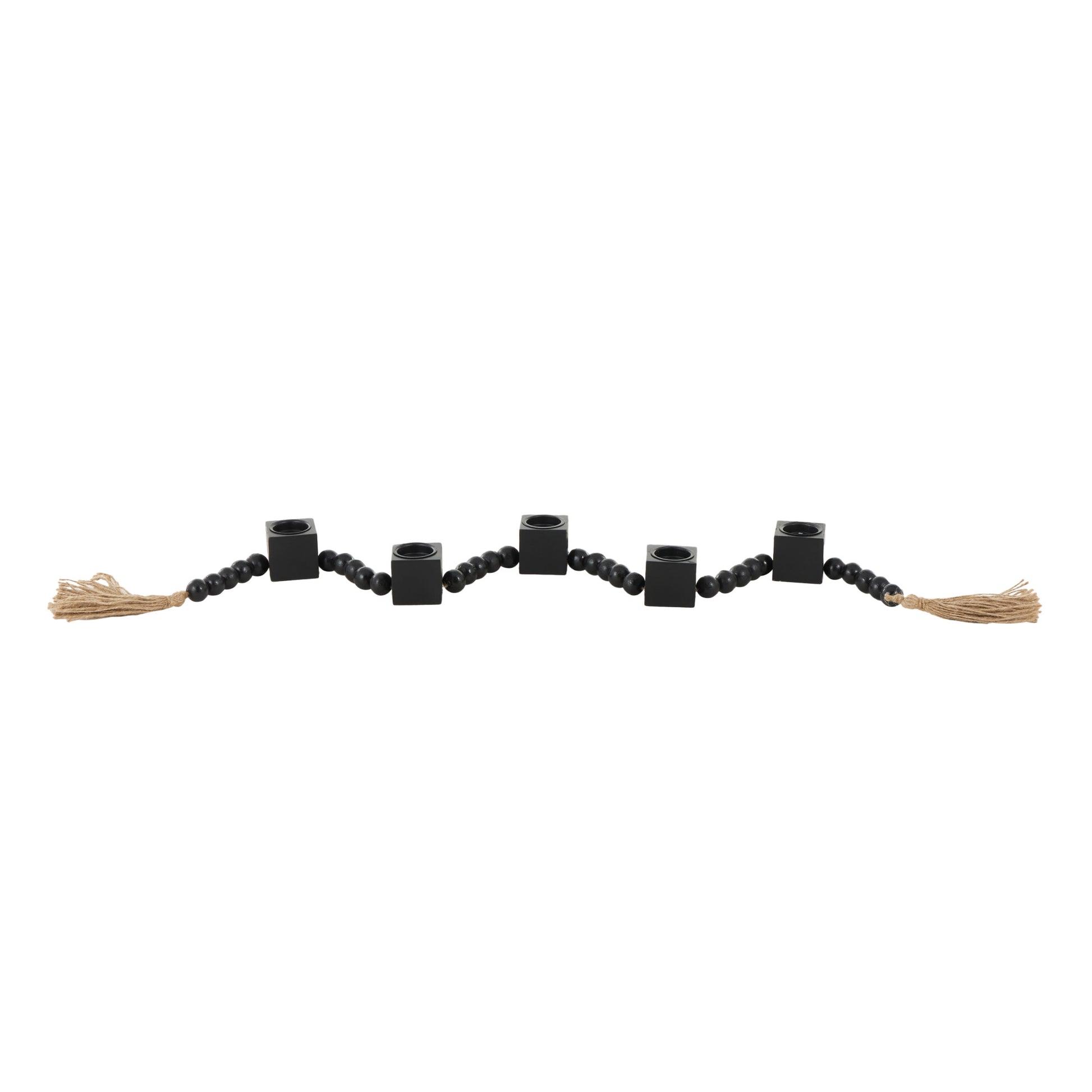 Wood Garland Decorative Candle Holder with Brown Tassel