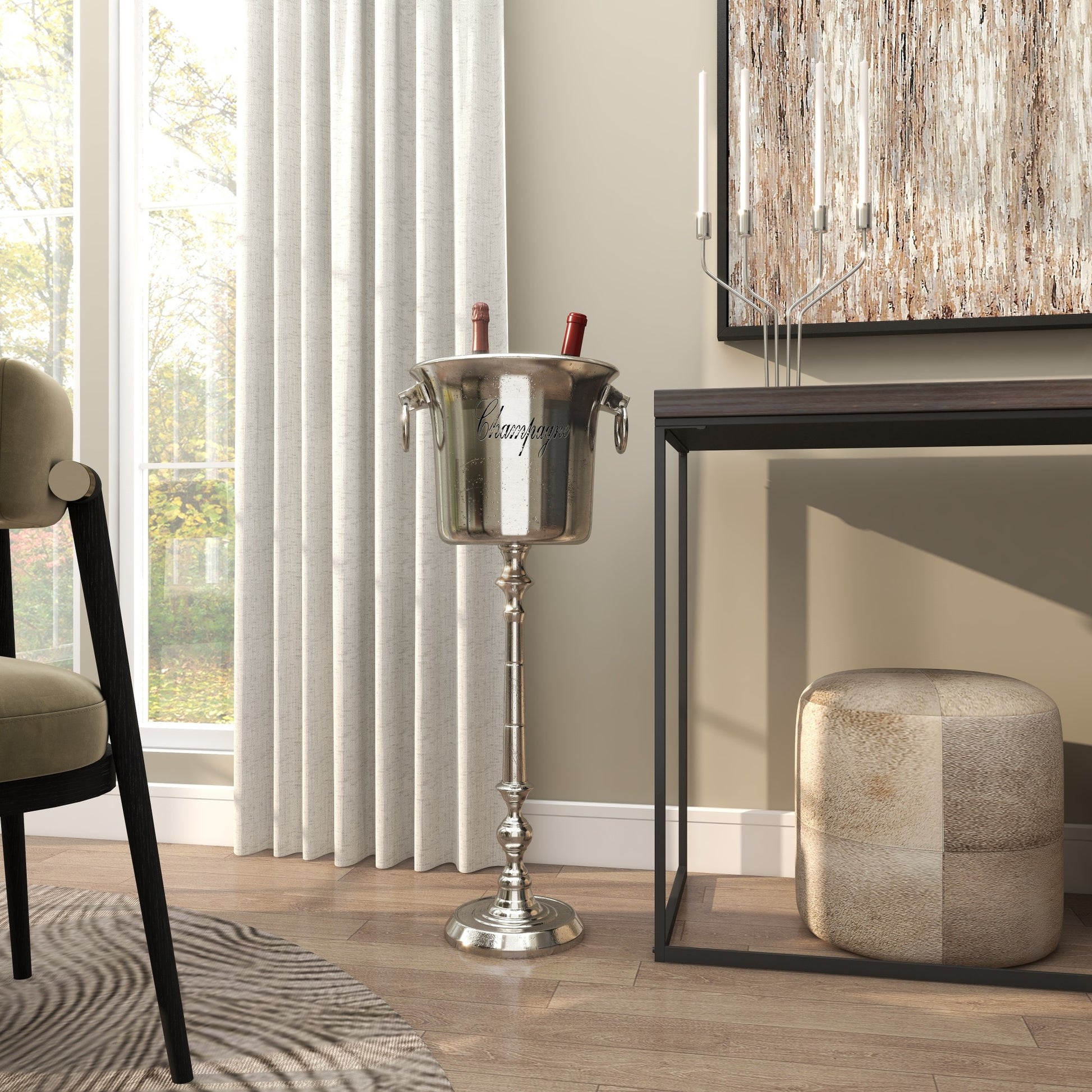 Silver Aluminum Metal Tall Floor Champagne Decorative Ice Bucket with Handles