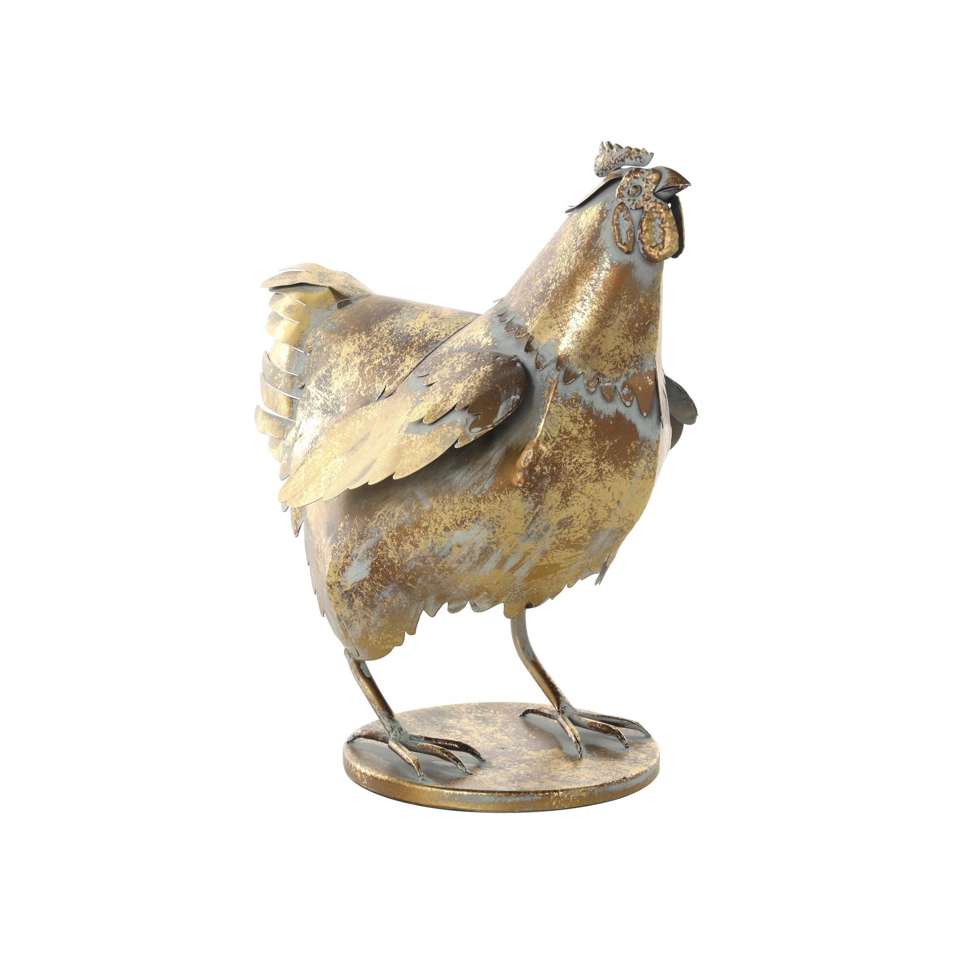 Chicken Bronze Metal Patina Decorative Garden Sculpture