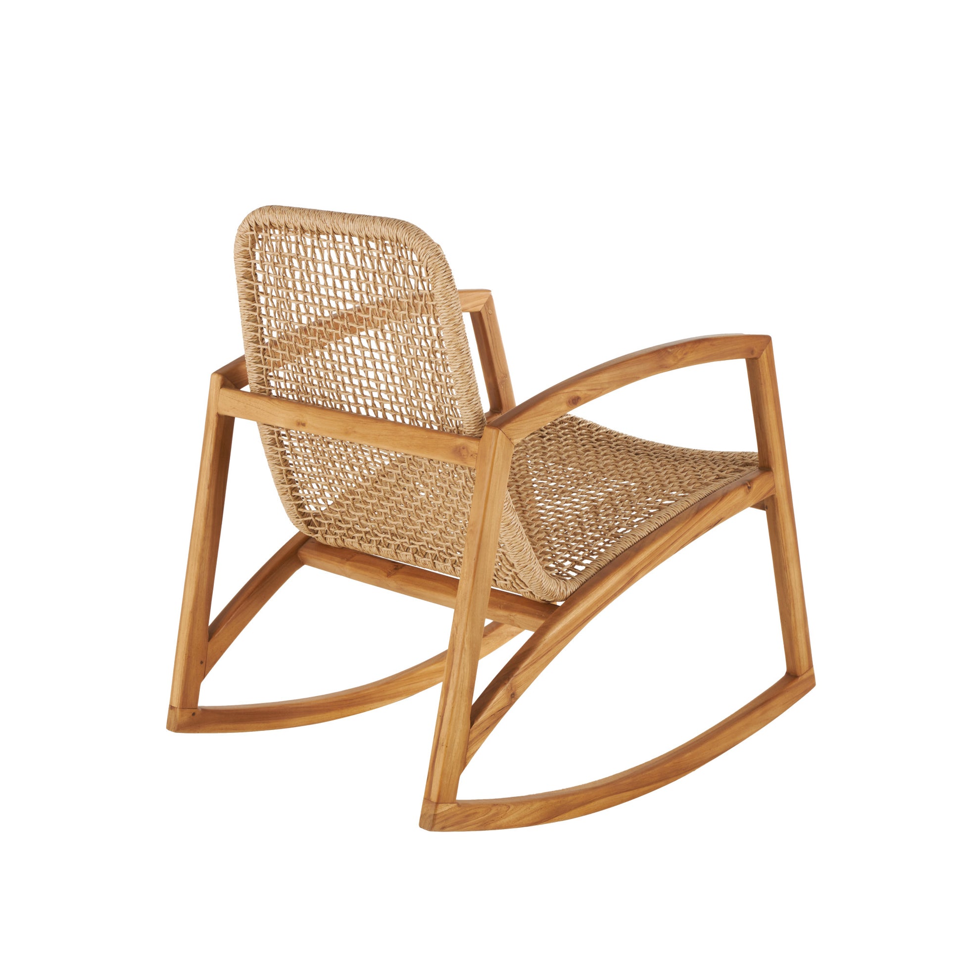 Light Brown Plastic Rattan Handmade Woven Rectangular Living Room Accent Chair with Teak Frame