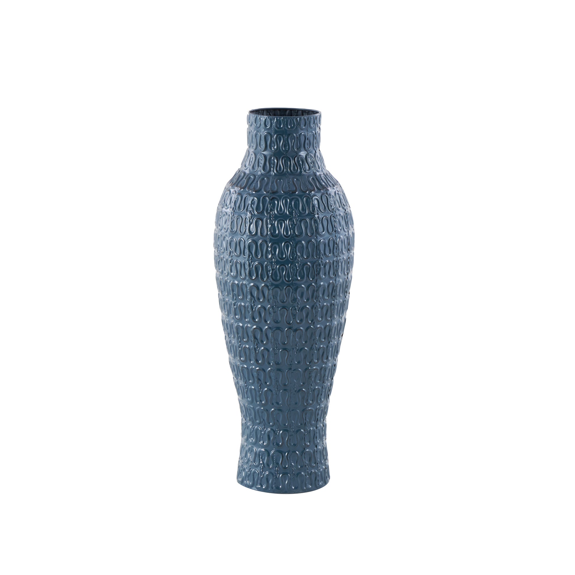 Dark Blue Metal Dimensional Textured Decorative Vase with Wavy Pattern