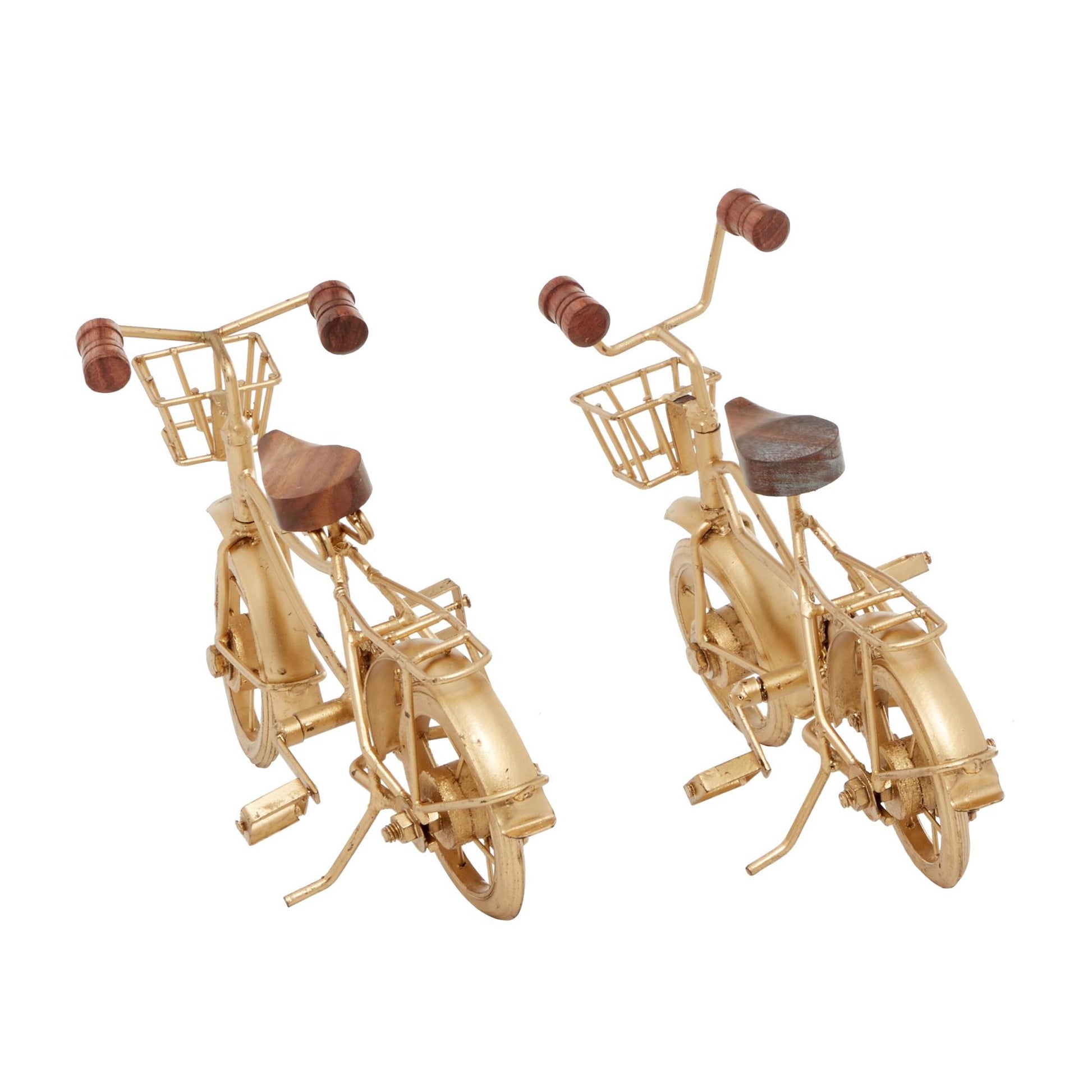 Set of 2 Bike Metal Decorative Sculpture with Wood Accents