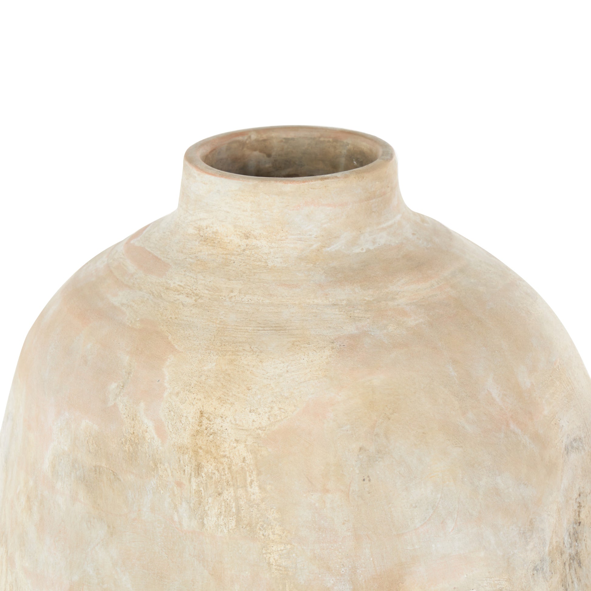 Beige Ceramic Antique Wide Decorative Vase with Shades of Pink