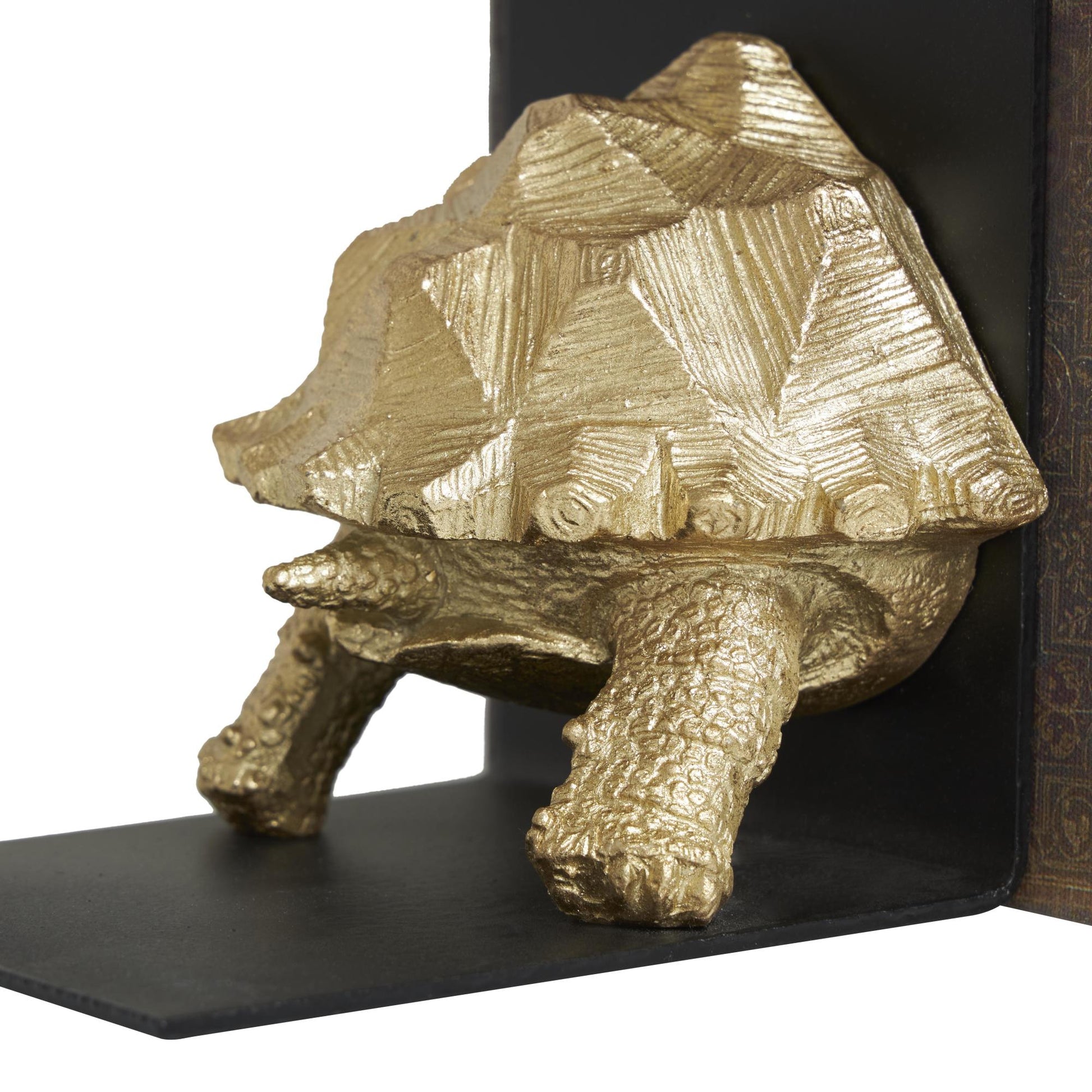 CosmoLiving by Cosmopolitan Set of 2 Turtle Brass Polystone Decorative Bookends with Black Stands