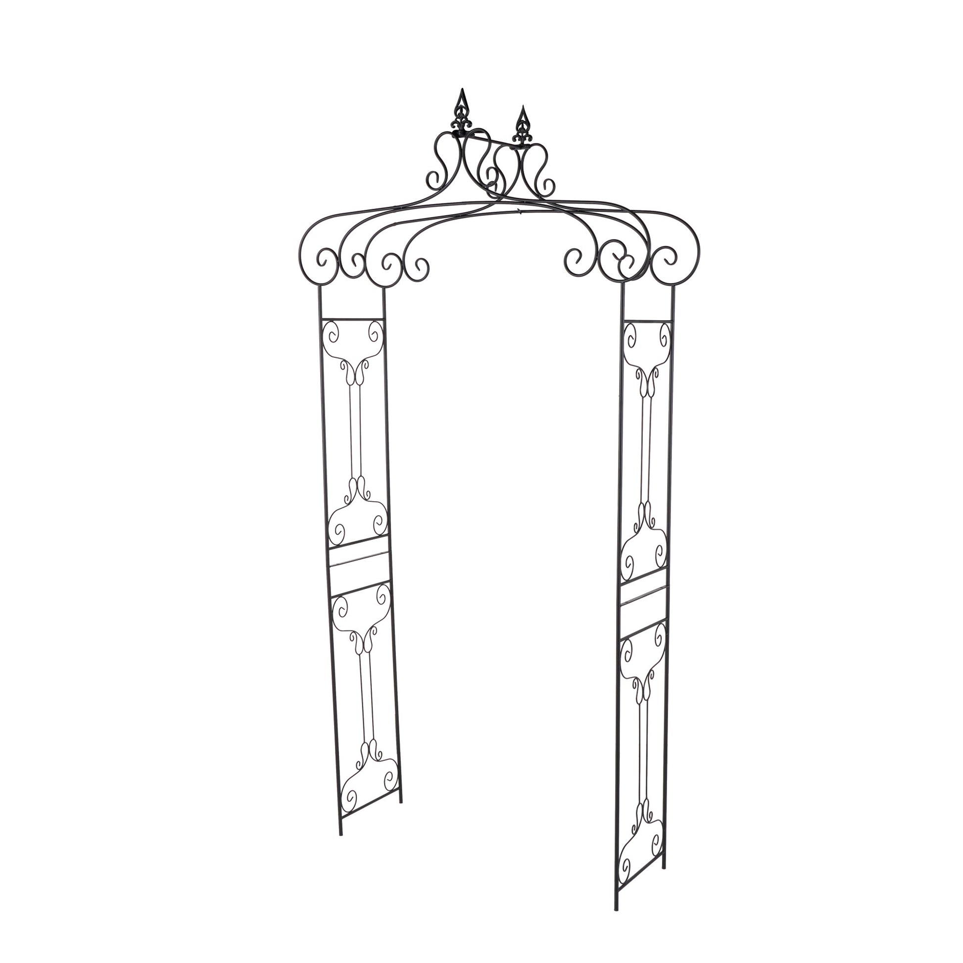 Scroll Black Metal Indoor Outdoor Arched Indoor Outdoor Garden Arbor with Finial