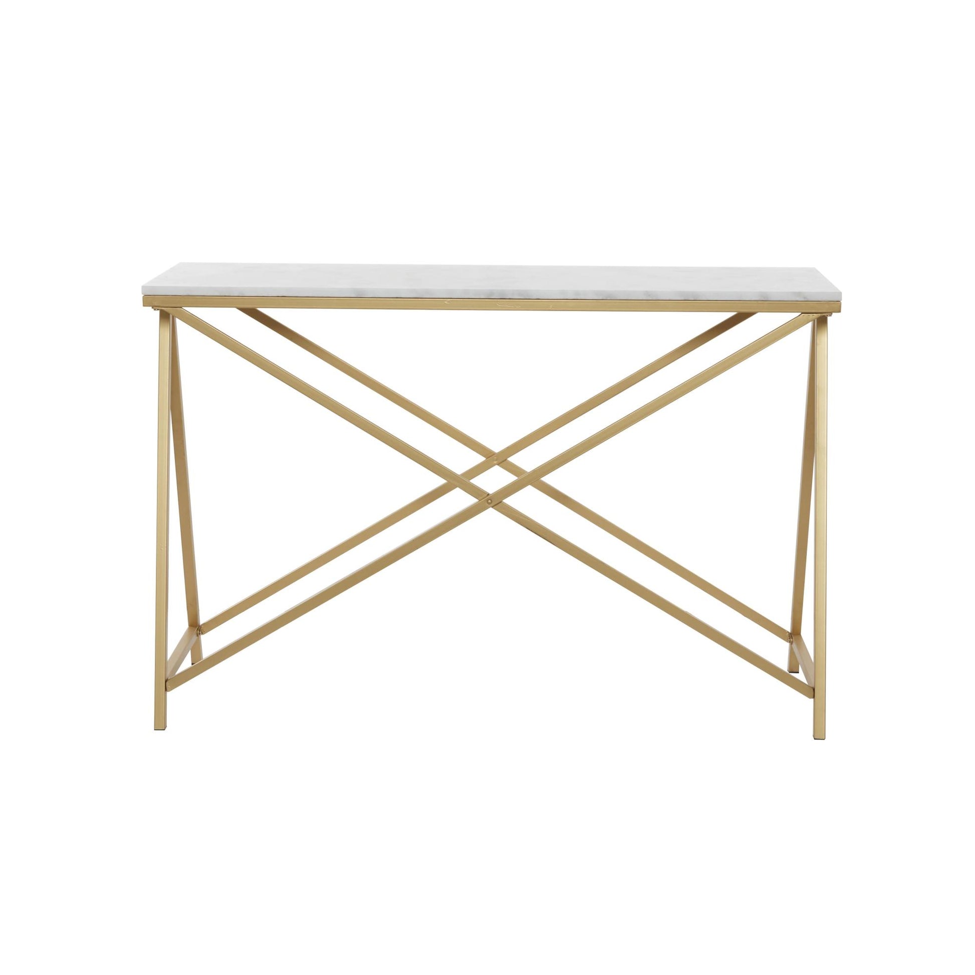 White Marble Rectangular Living Room Console Table with Gold Metal Stand