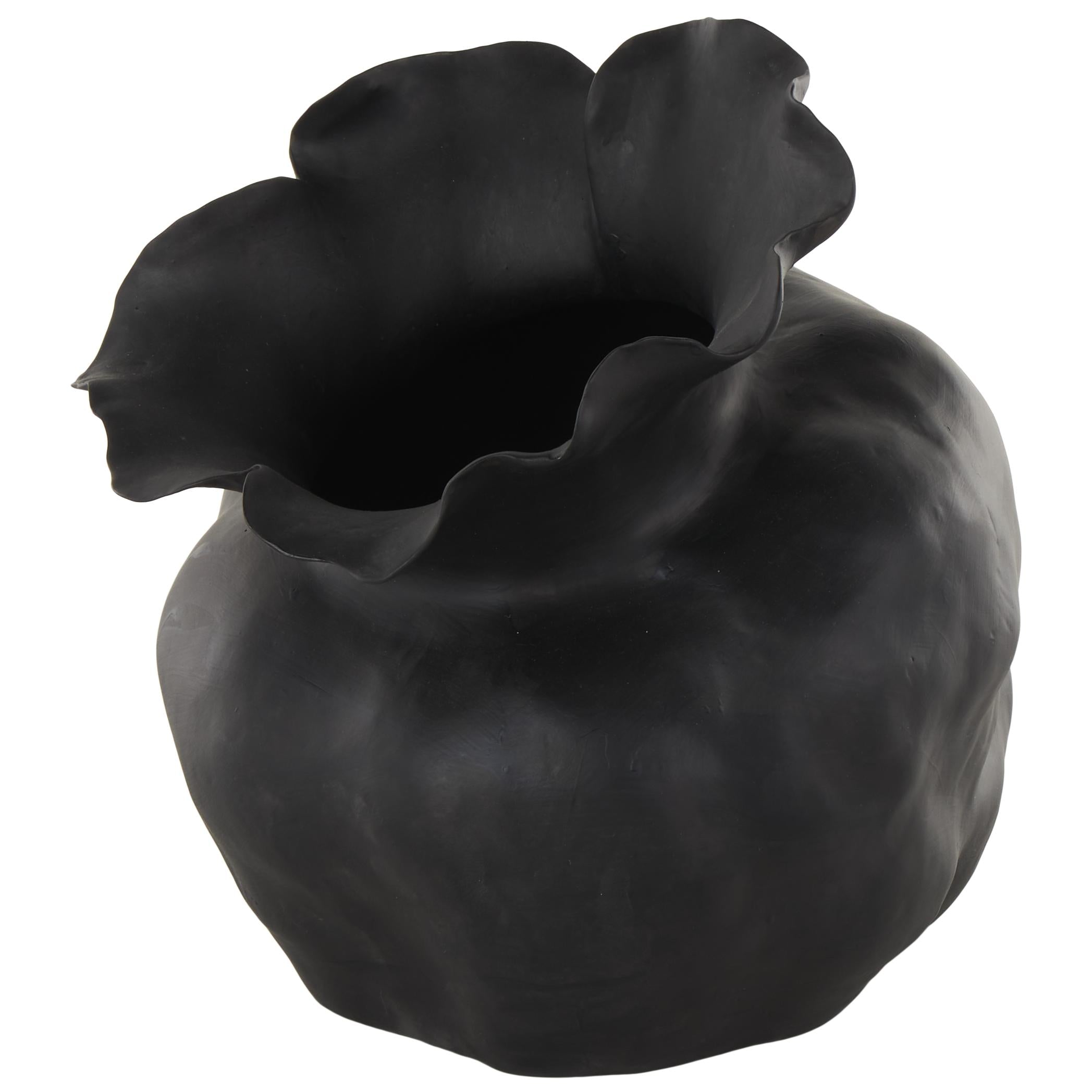 Abstract Ceramic Wide Rounded Floral Shaped Decorative Vase with Petal Rim