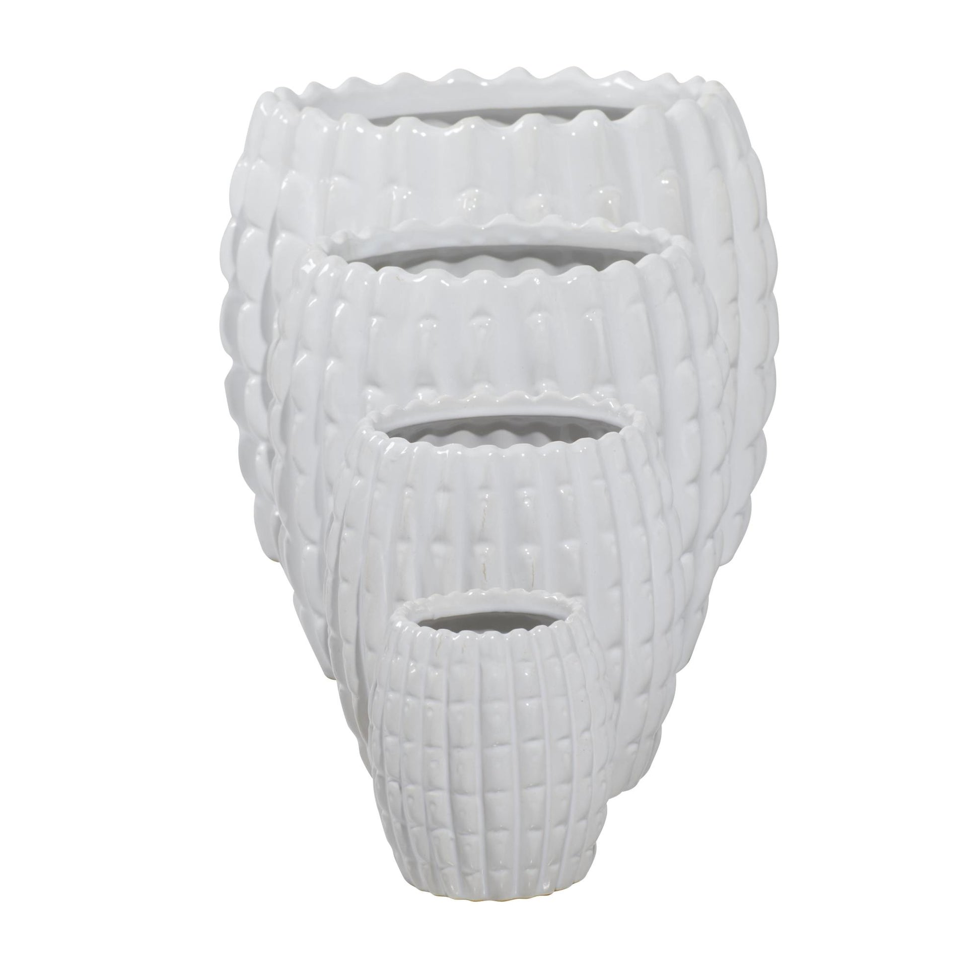 Set of 4 White Ceramic Indoor Outdoor Planter