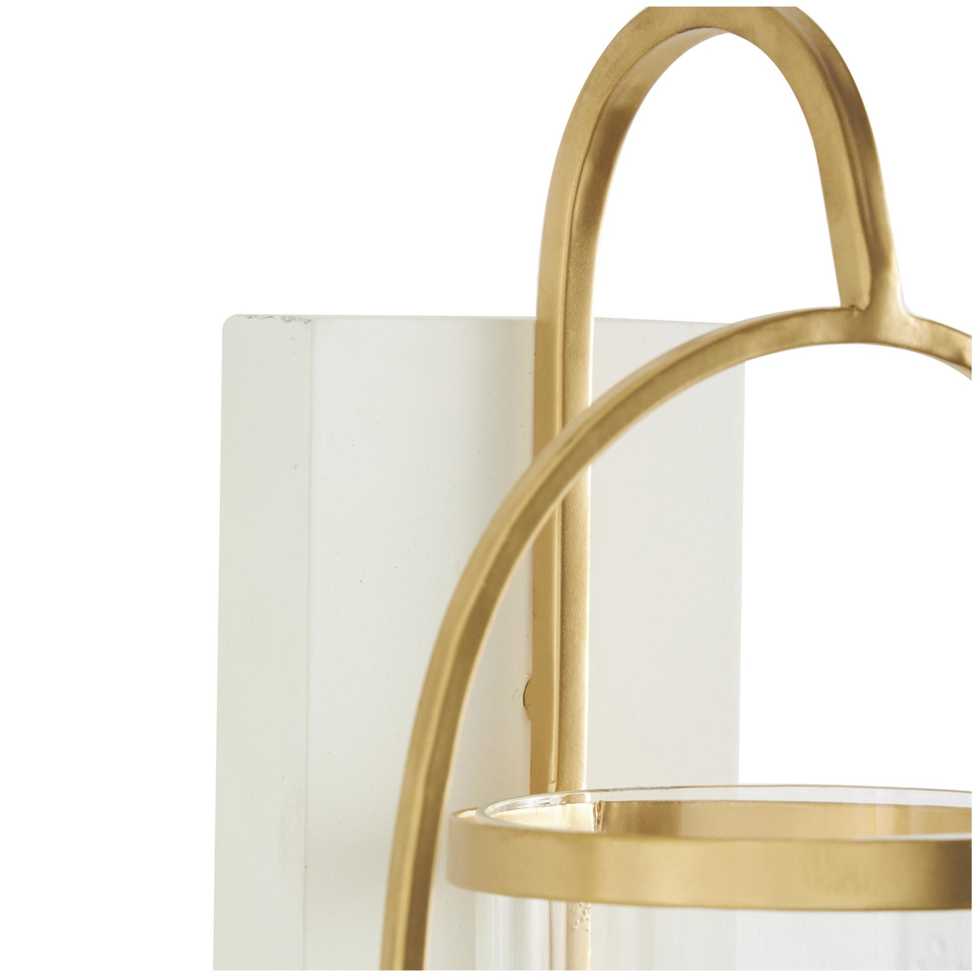Gold Metal Oval Indoor Outdoor Wall Sconce with White Wood Backing