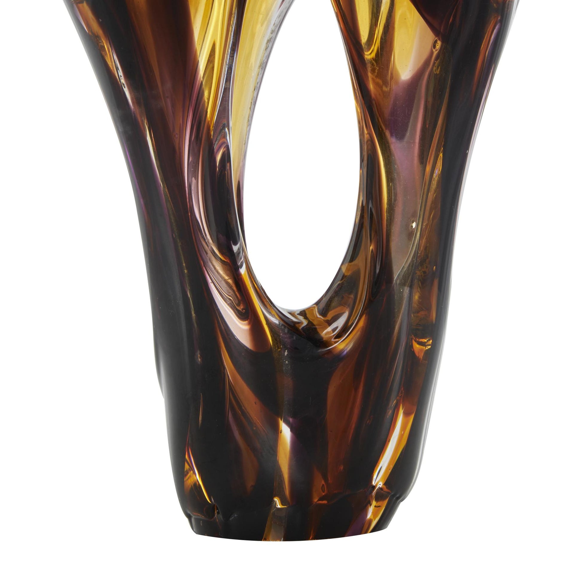 Abstract Yellow Glass Cutout Decorative Sculpture with Pink and Amber Accents