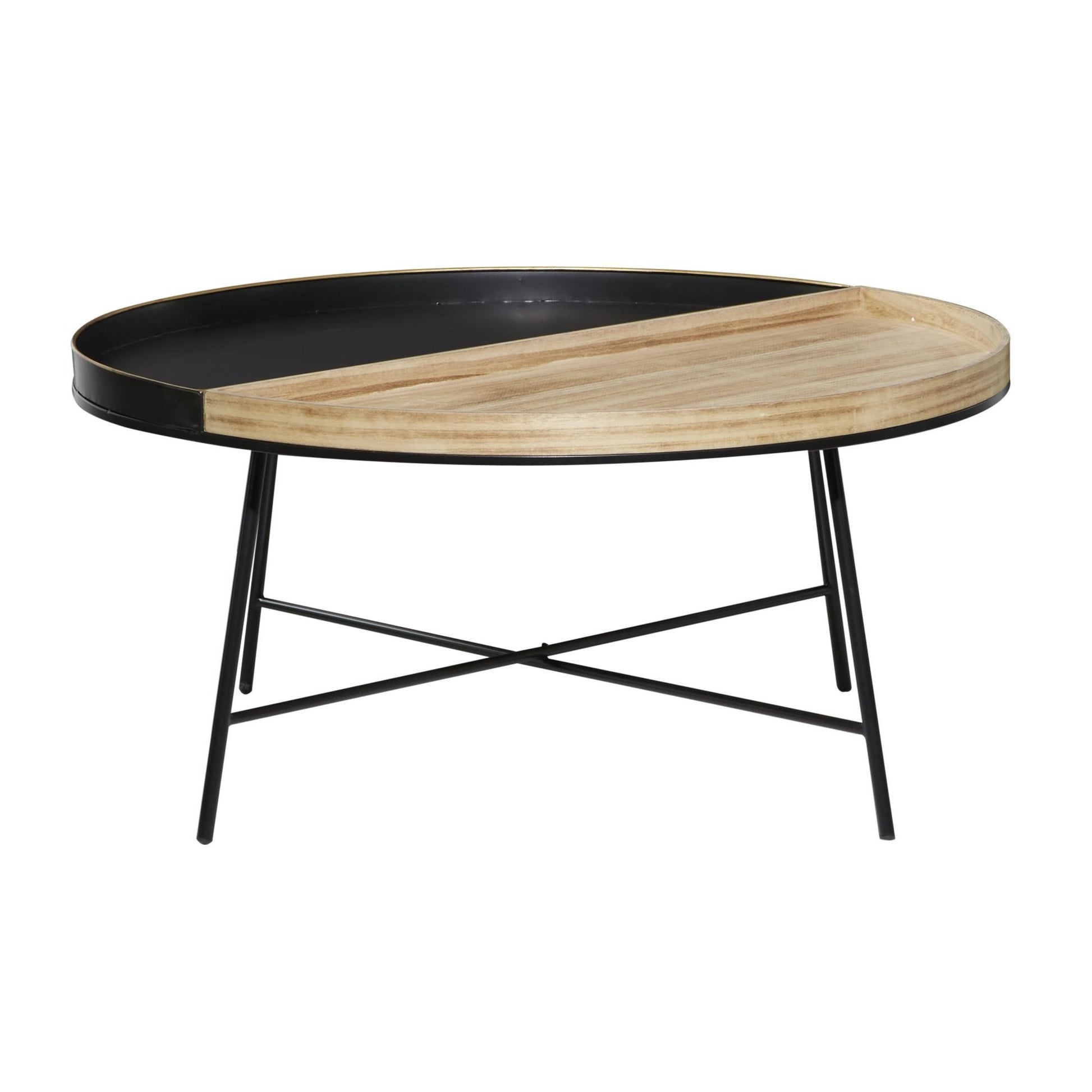 Black Metal Two-Toned Wood Split Tray Living Room Coffee Table