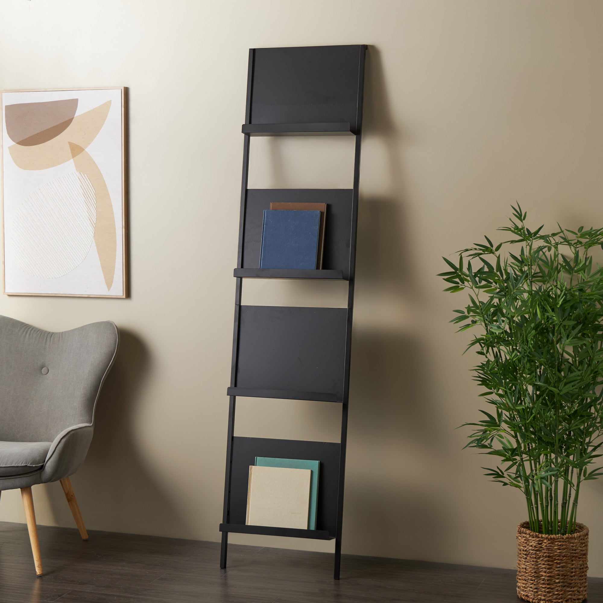 Black Metal Tall 4 Slot Decorative Magazine Rack Holder