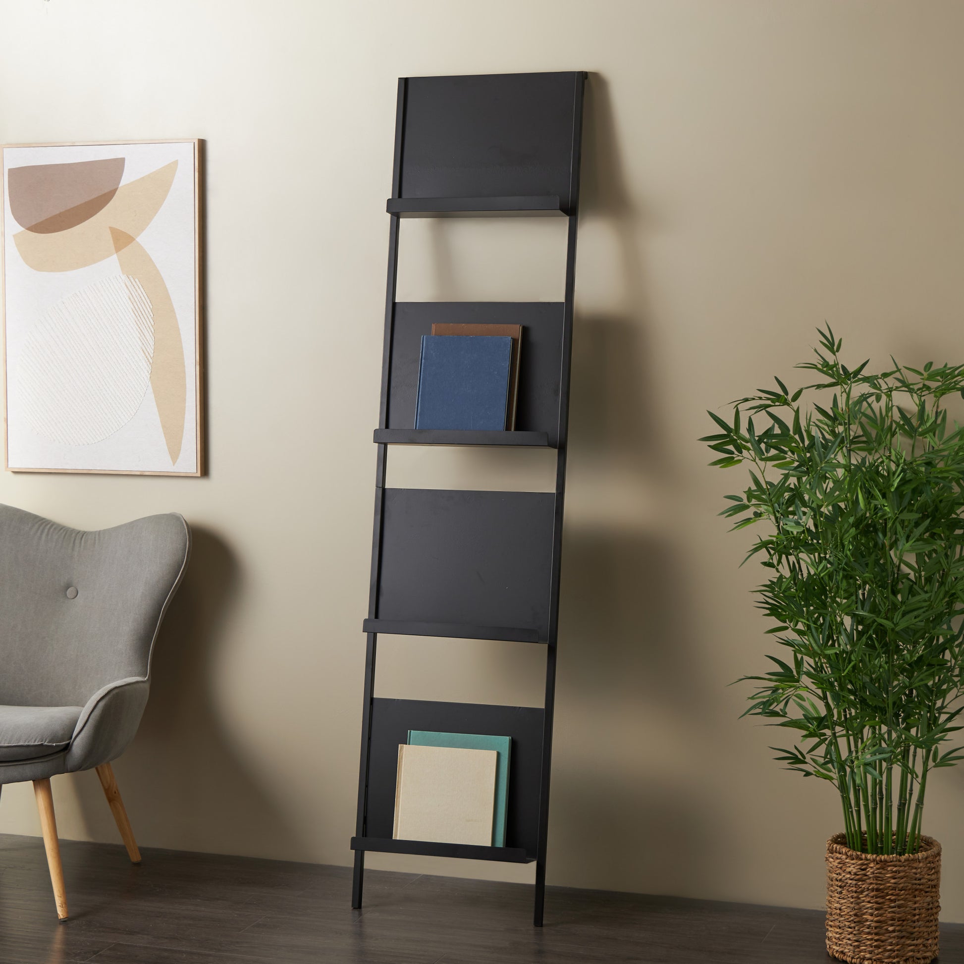 Black Metal Tall 4 Slot Decorative Magazine Rack Holder