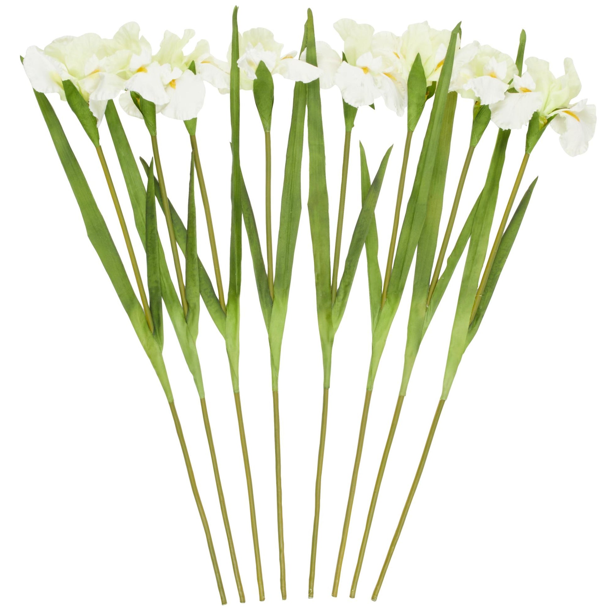 Set of 8 Iris White Plastic Tall Indoor Outdoor Artificial Flower Stem